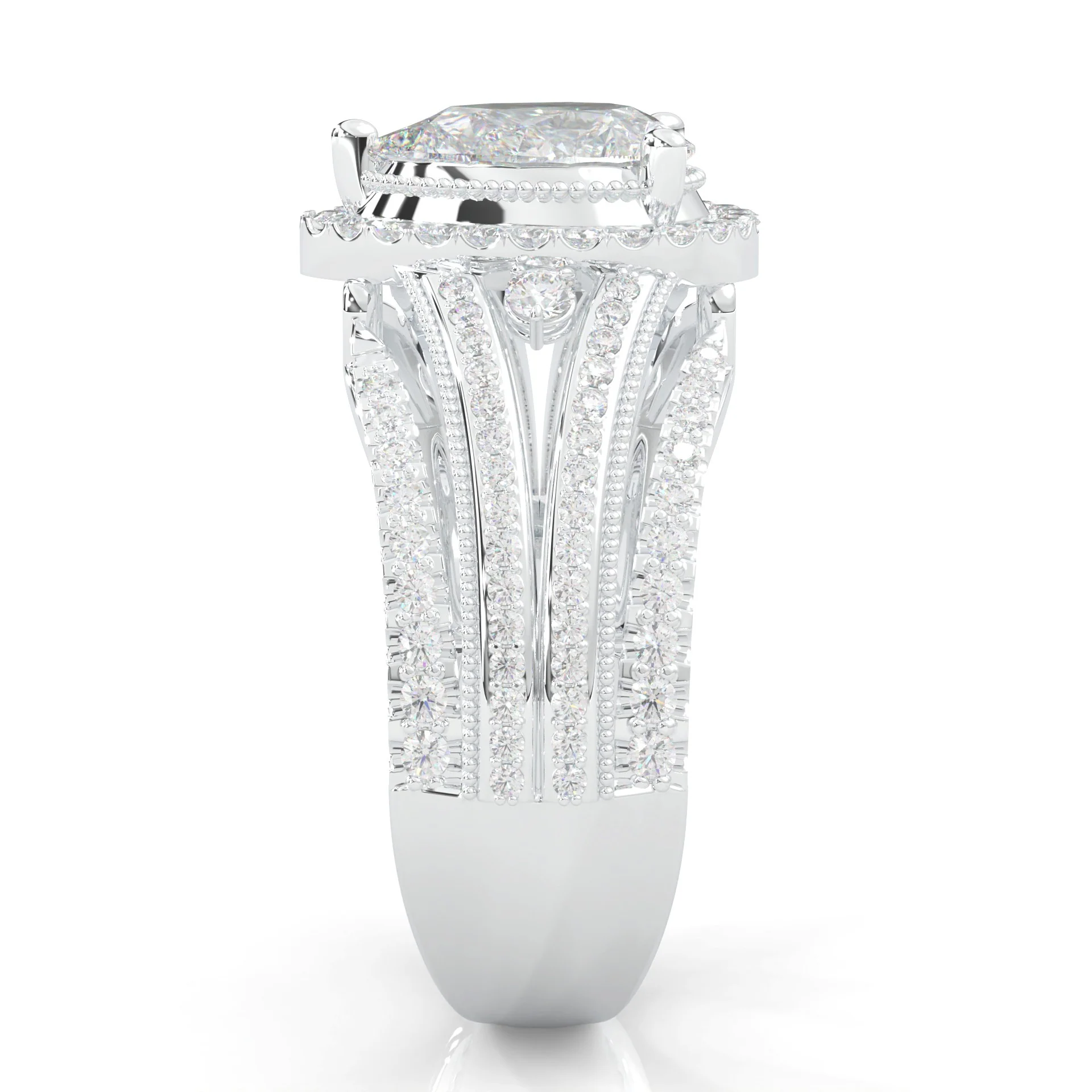 Pear-Shaped Vintage-style Moissanite Cocktail Ring Platinum-Plated Silver - Image 3