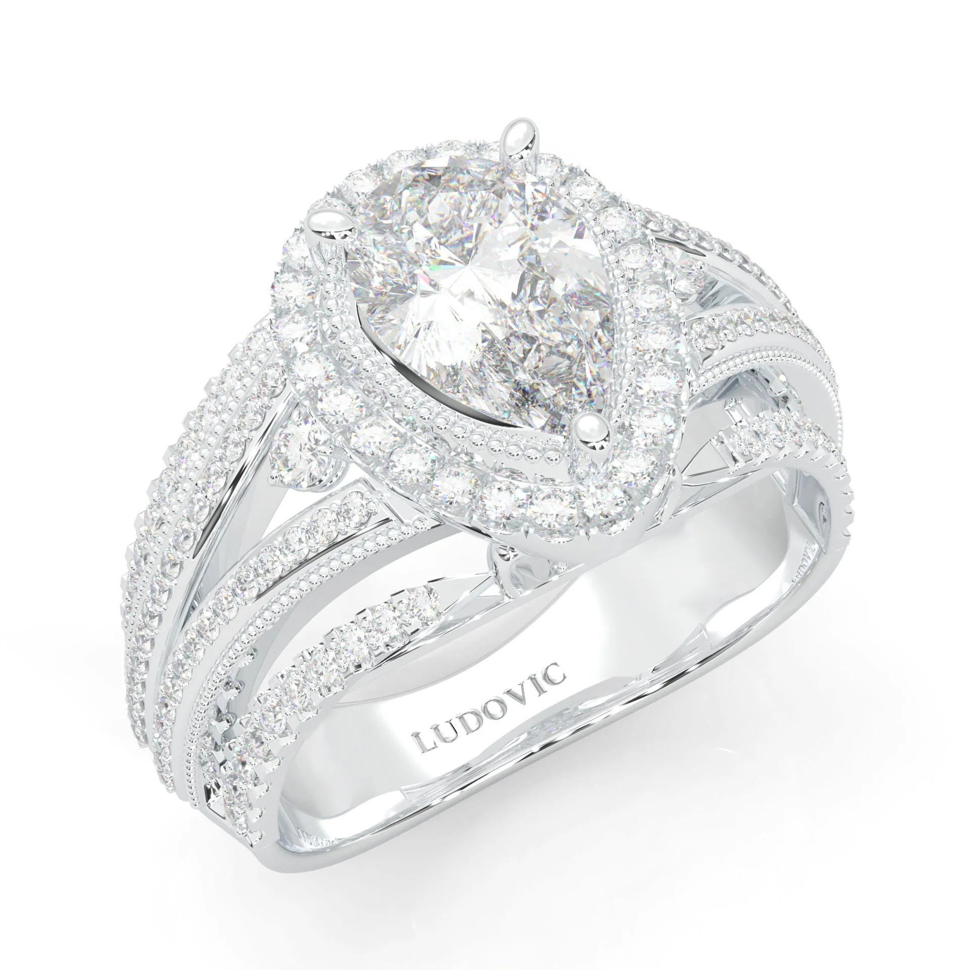 Pear-Shaped Vintage-style Moissanite Cocktail Ring Platinum-Plated Silver - Image 4