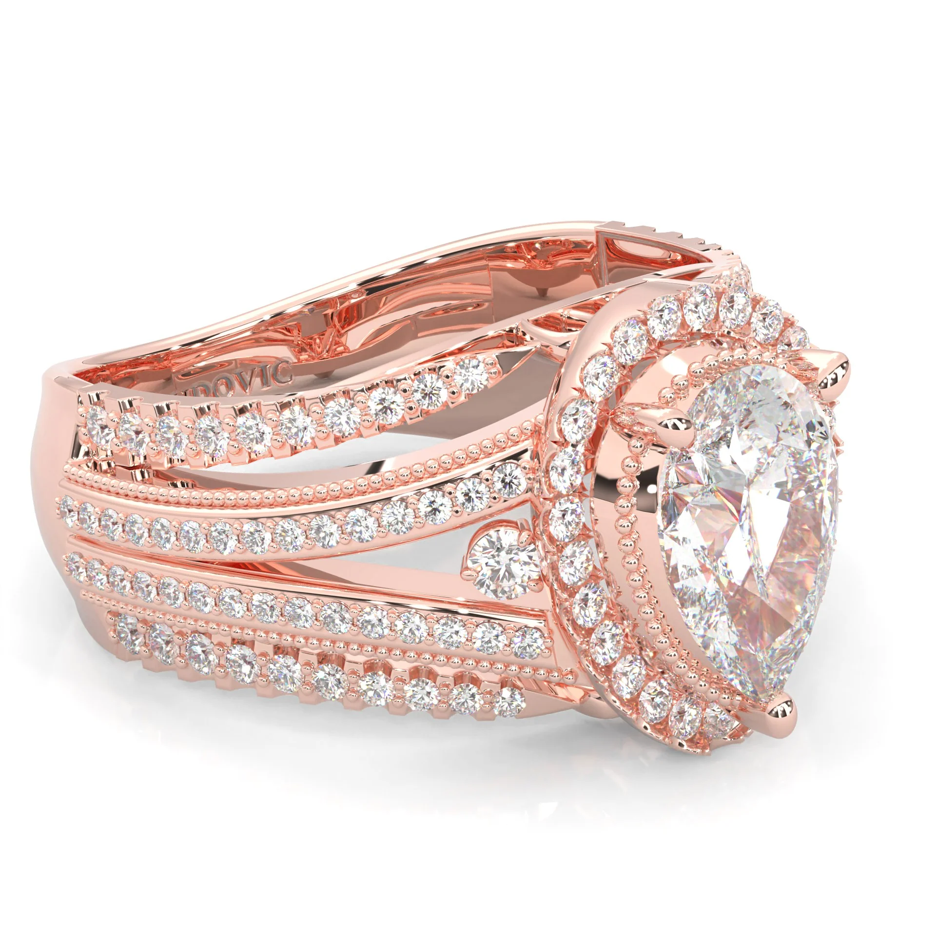 Pear-Shaped Vintage-style Moissanite Engagement Ring ( Rose Gold 14k) - Image 2