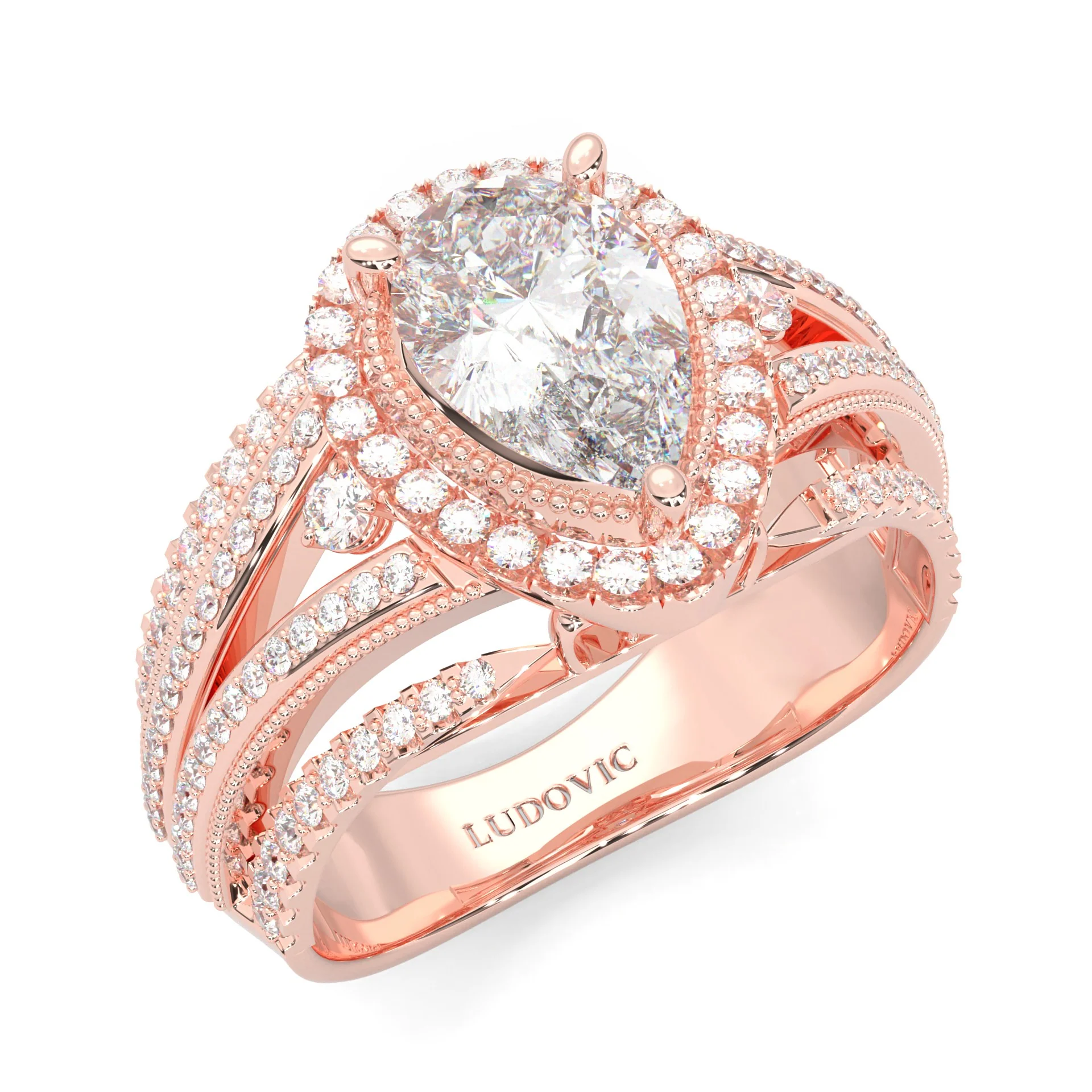 Pear-Shaped Vintage-style Moissanite Engagement Ring ( Rose Gold 14k) - Image 6