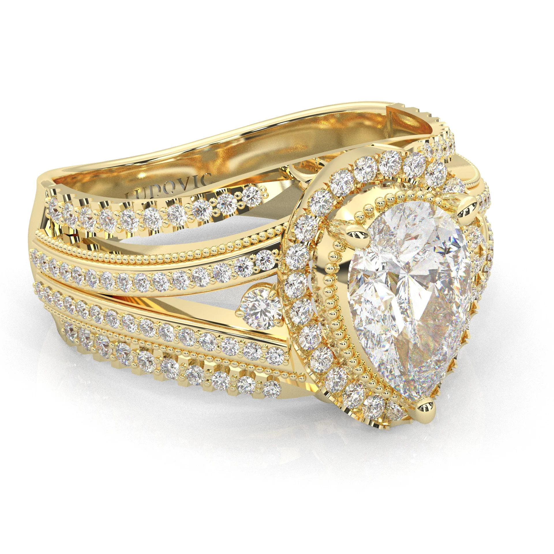 Pear-Shaped Vintage-style Moissanite Engagement Ring ( Yellow Gold 14k) - Image 2