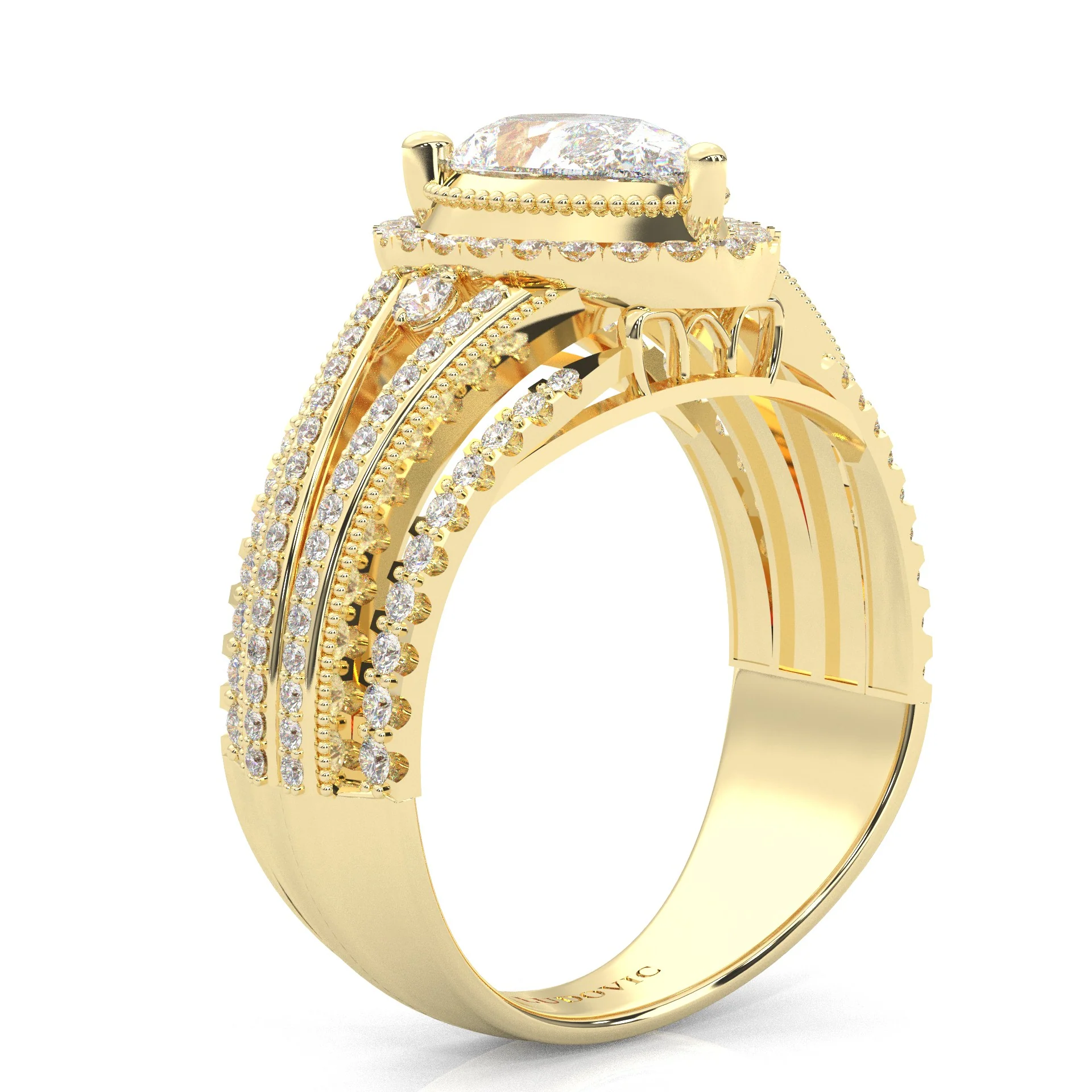 Pear-Shaped Vintage-style Moissanite Engagement Ring ( Yellow Gold 14k) - Image 3