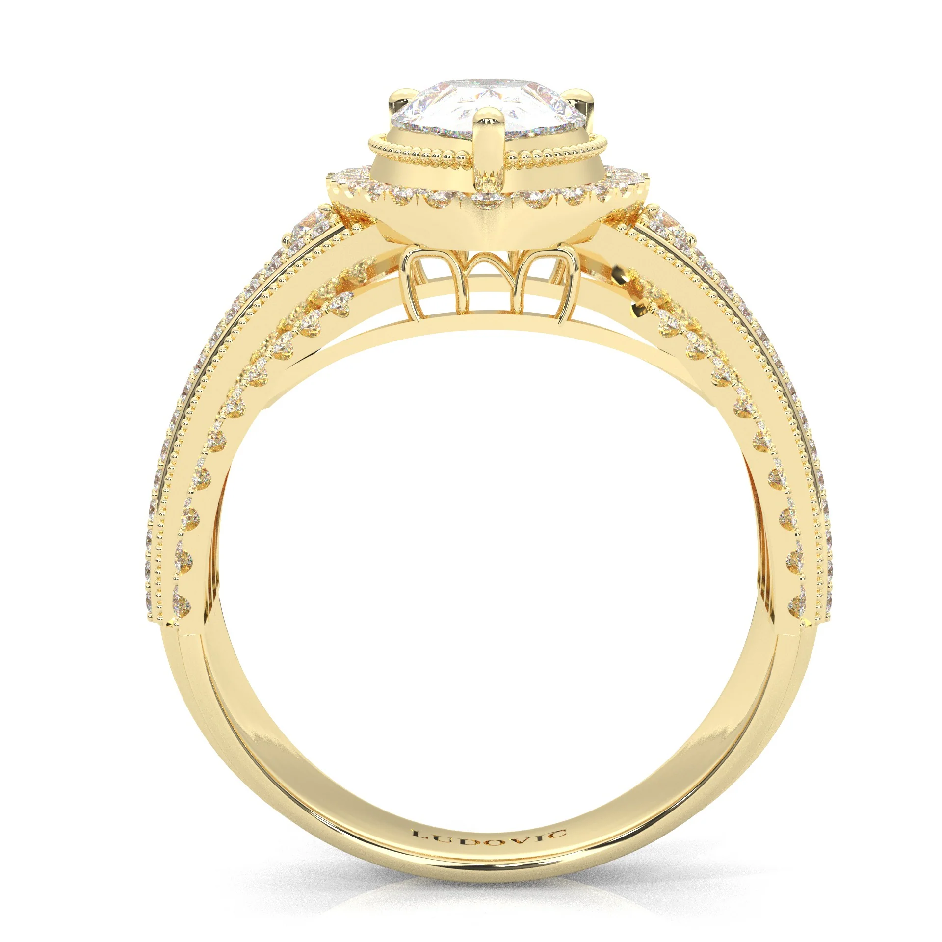 Pear-Shaped Vintage-style Moissanite Engagement Ring ( Yellow Gold 14k) - Image 5
