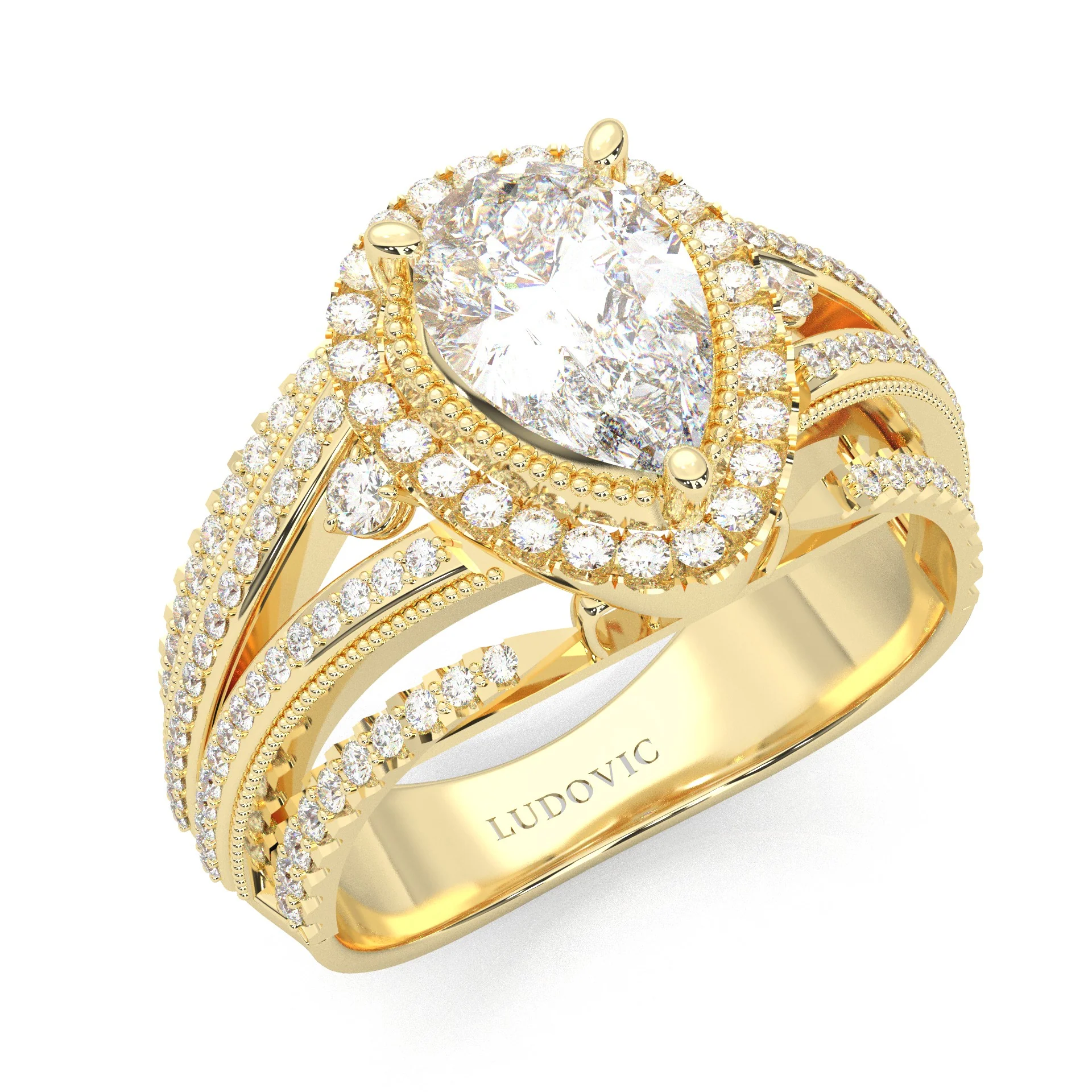 Pear-Shaped Vintage-style Moissanite Engagement Ring ( Yellow Gold 14k) - Image 6