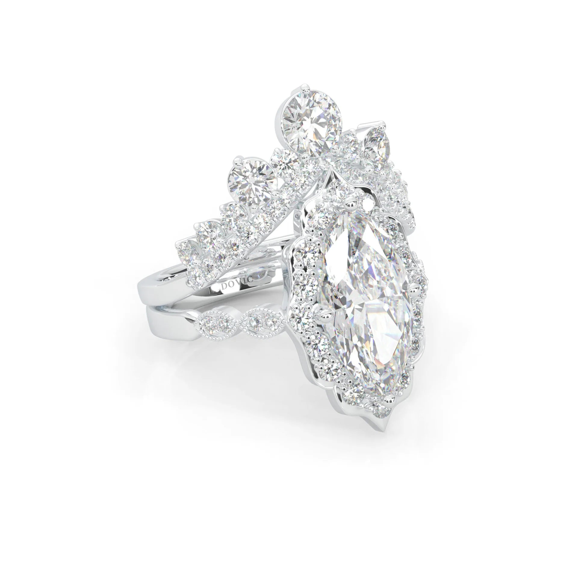 Queen's Crown Moissanite Wedding Set (Platinum-Plated Silver) - Image 4