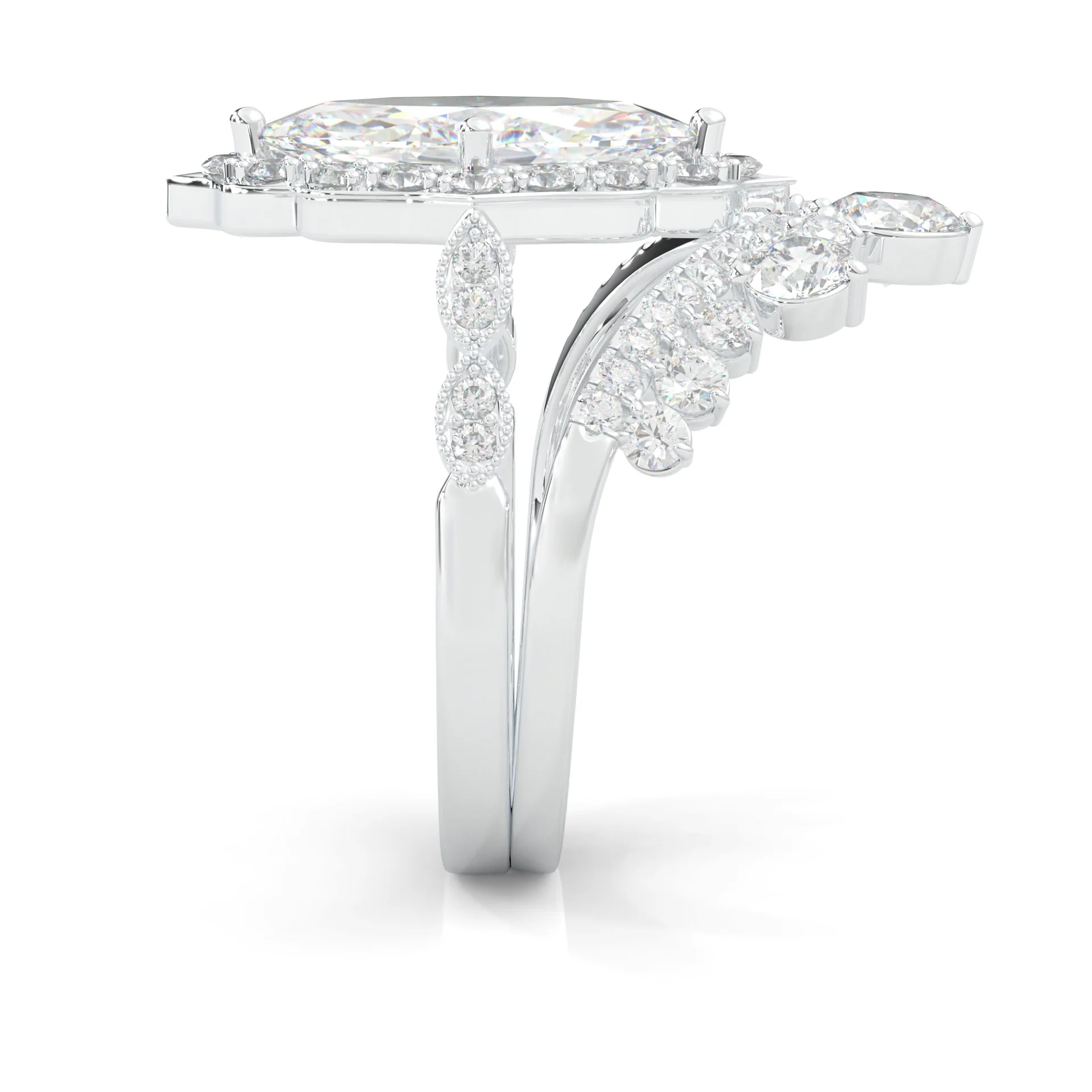 Queen's Crown Moissanite Wedding Set (Platinum-Plated Silver) - Image 5