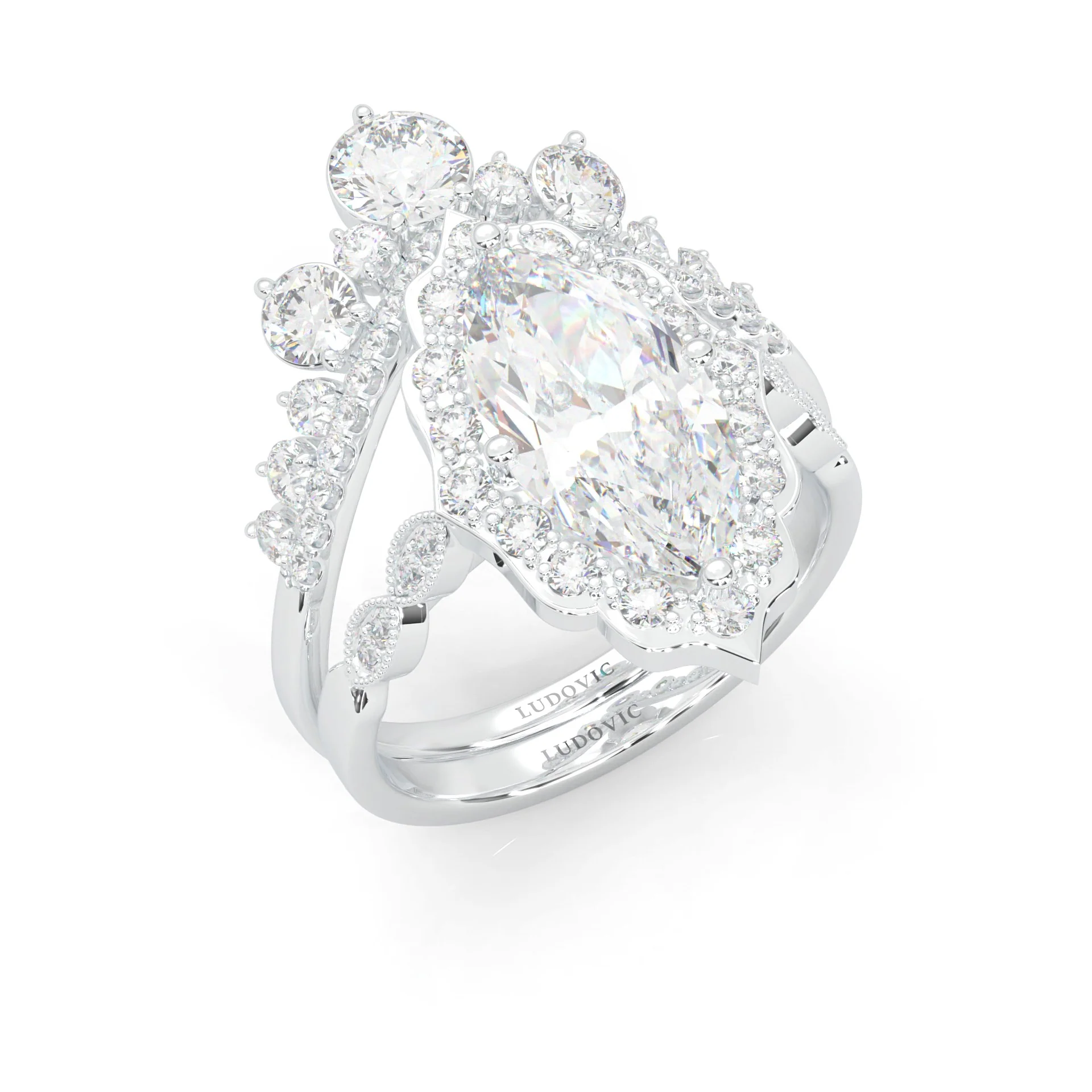 Queen's Crown Moissanite Wedding Set (Platinum-Plated Silver) - Image 6