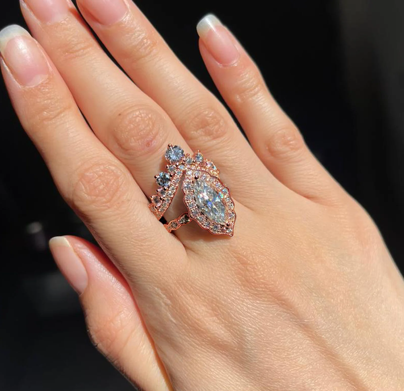 Queen's Crown Moissanite Wedding Set (14k Solid Rose Gold) - Image 2