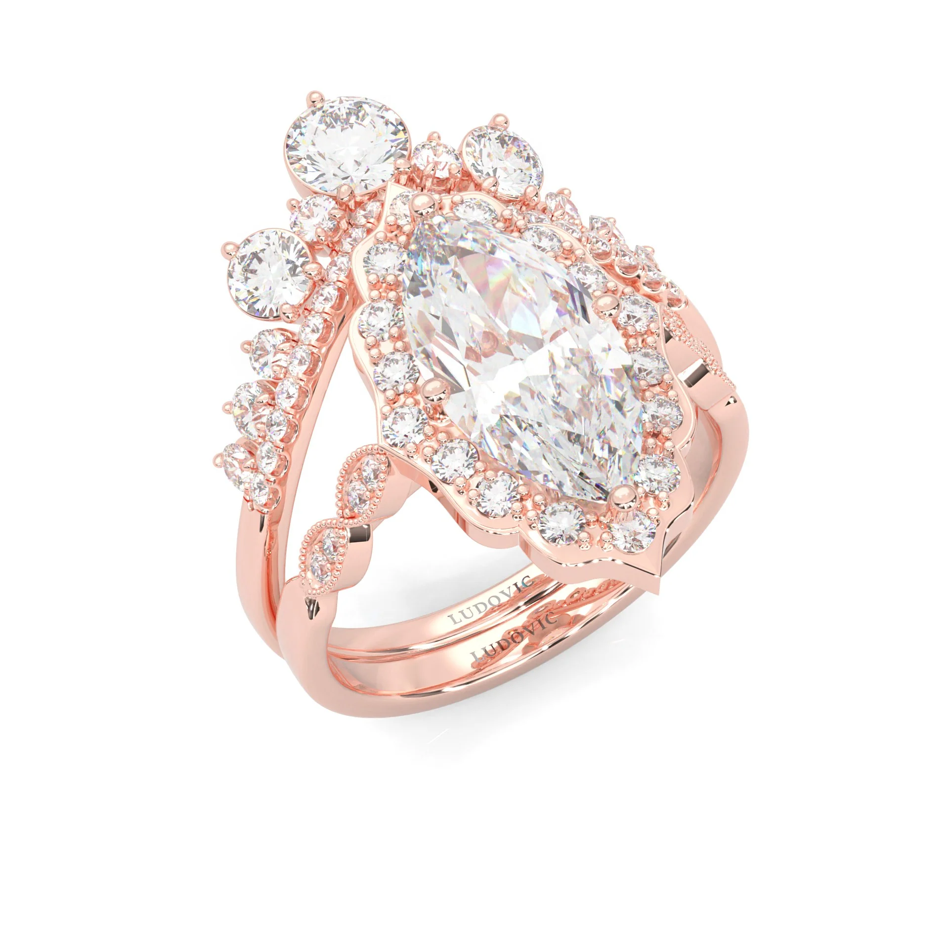 Queen's Crown Moissanite Wedding Set (14k Solid Rose Gold) - Image 5