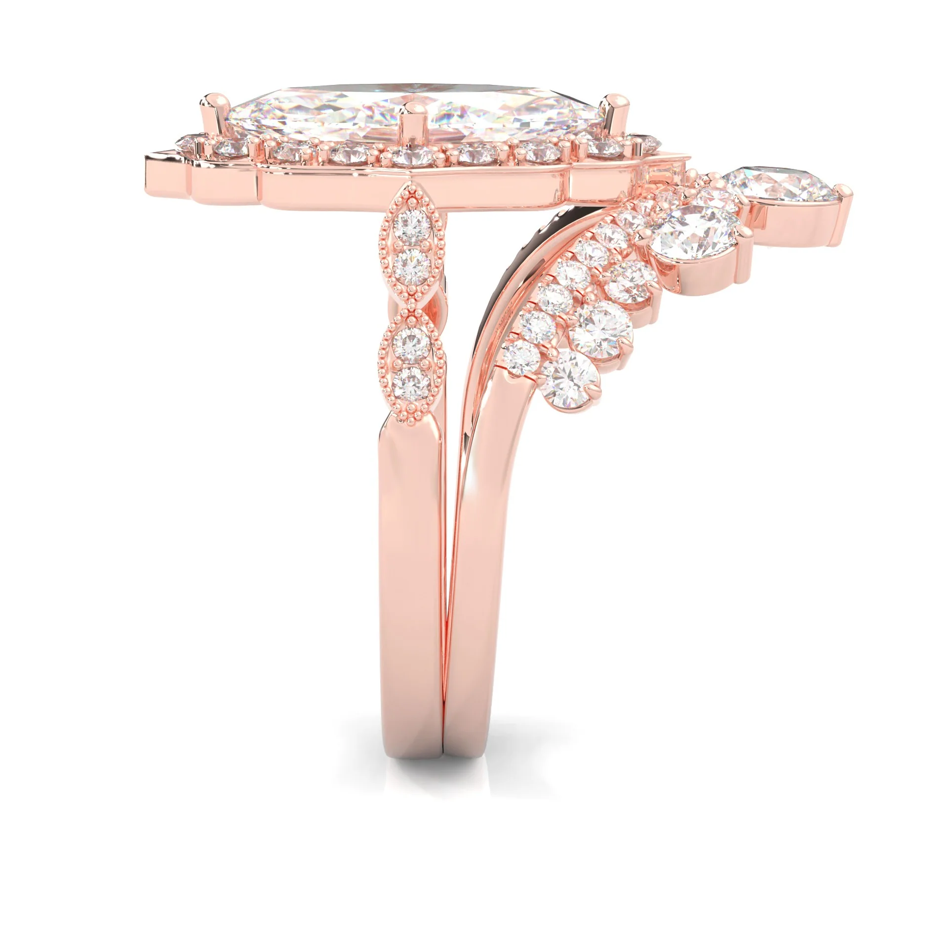 Queen's Crown Moissanite Wedding Set (14k Solid Rose Gold) - Image 6