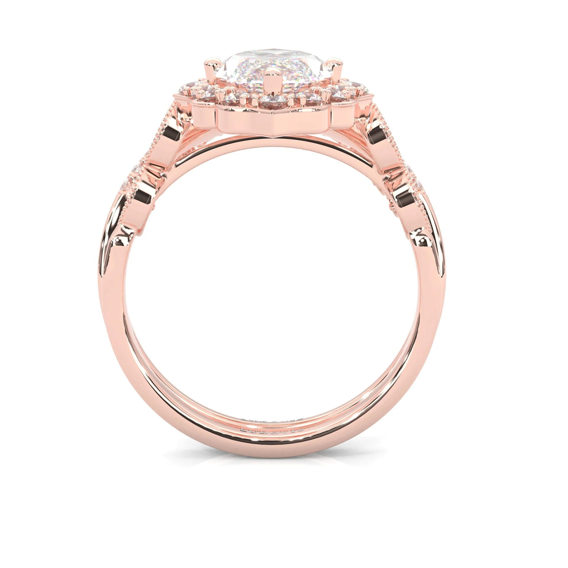 Queen's Crown Moissanite Wedding Set (14k Solid Rose Gold) - Image 7