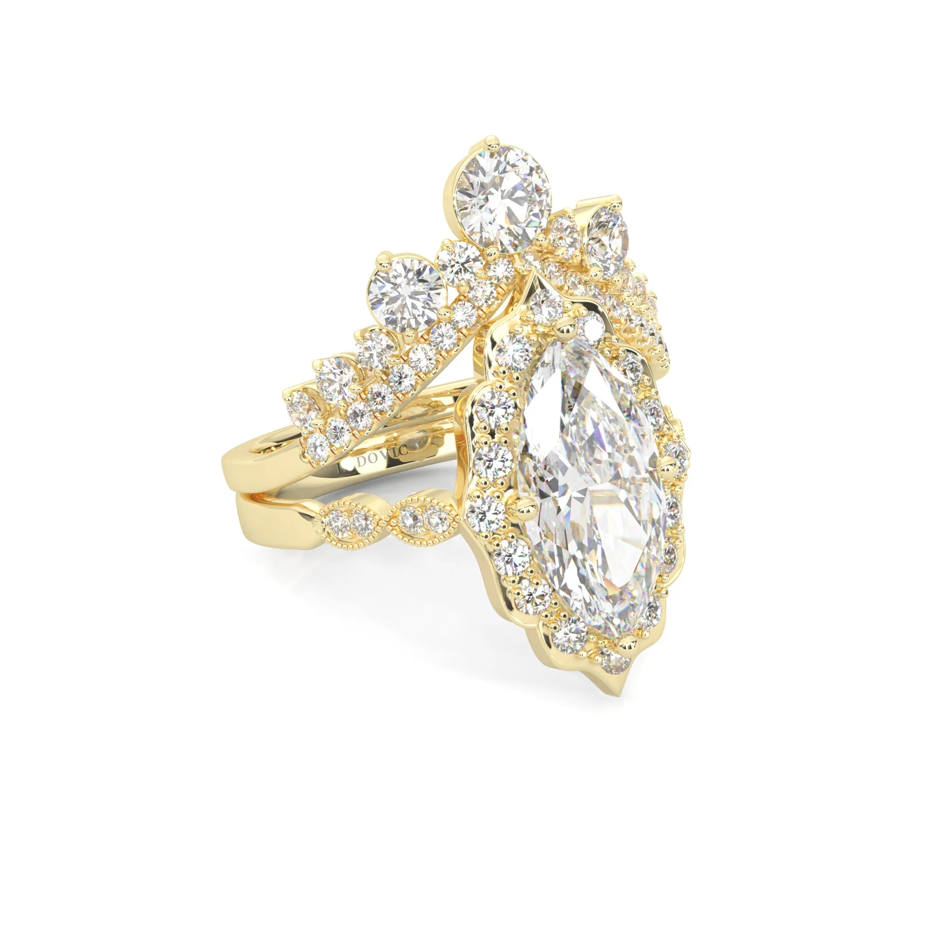 Queen's Crown Moissanite Wedding Set (14k Solid Yellow Gold) - Image 4