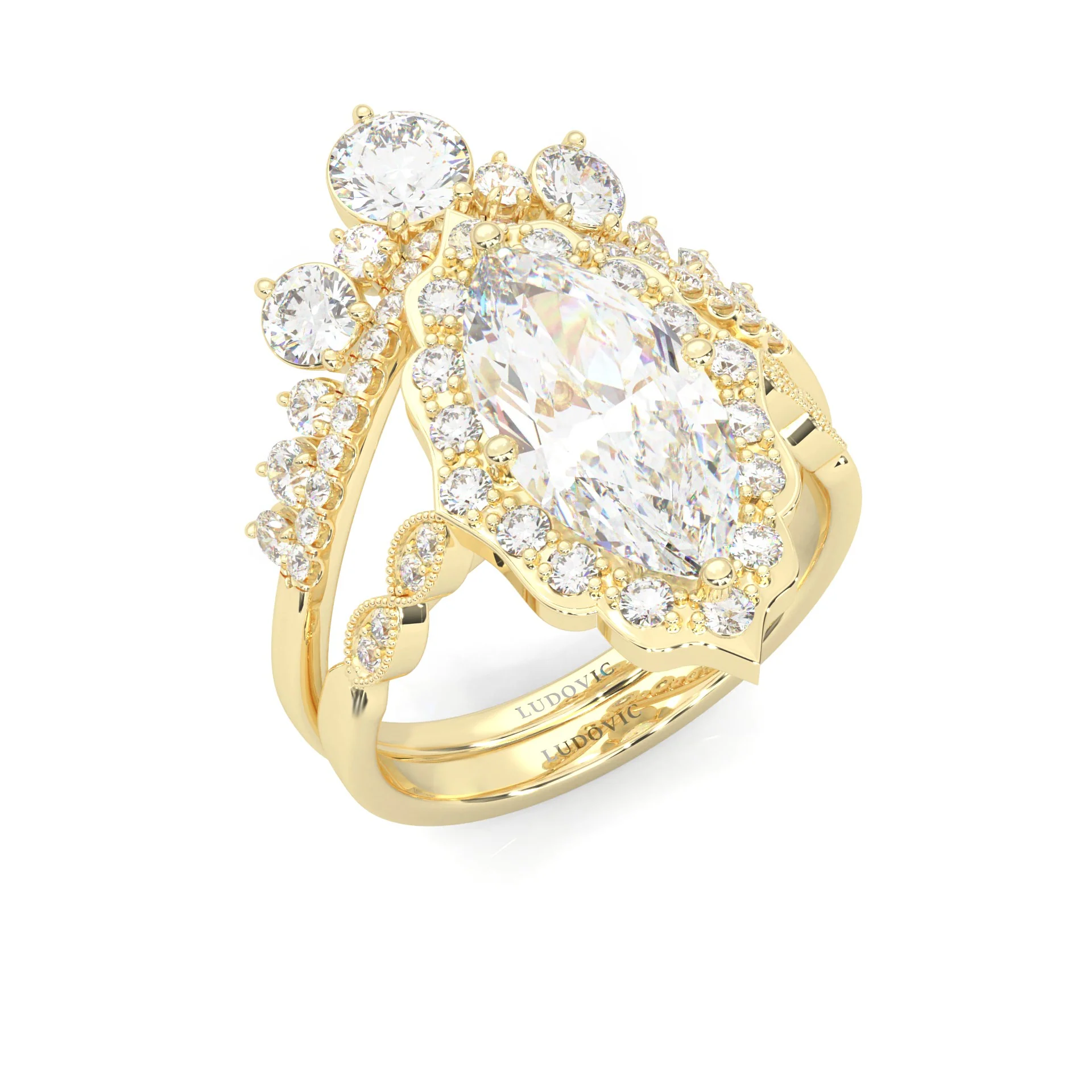 Queen's Crown Moissanite Wedding Set (14k Solid Yellow Gold) - Image 5