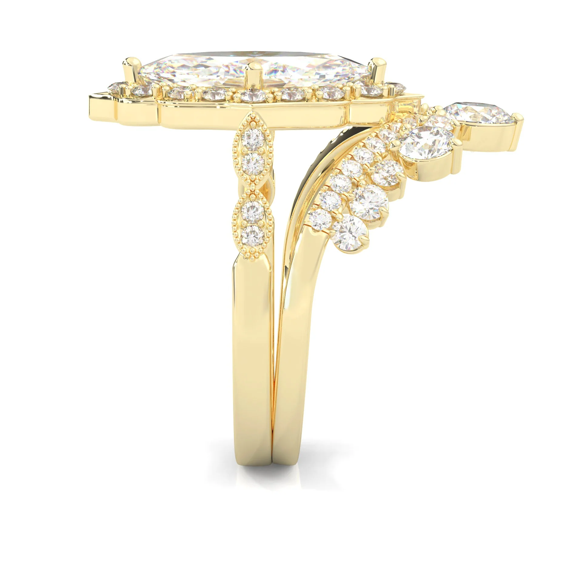 Queen's Crown Moissanite Wedding Set (14k Solid Yellow Gold) - Image 6