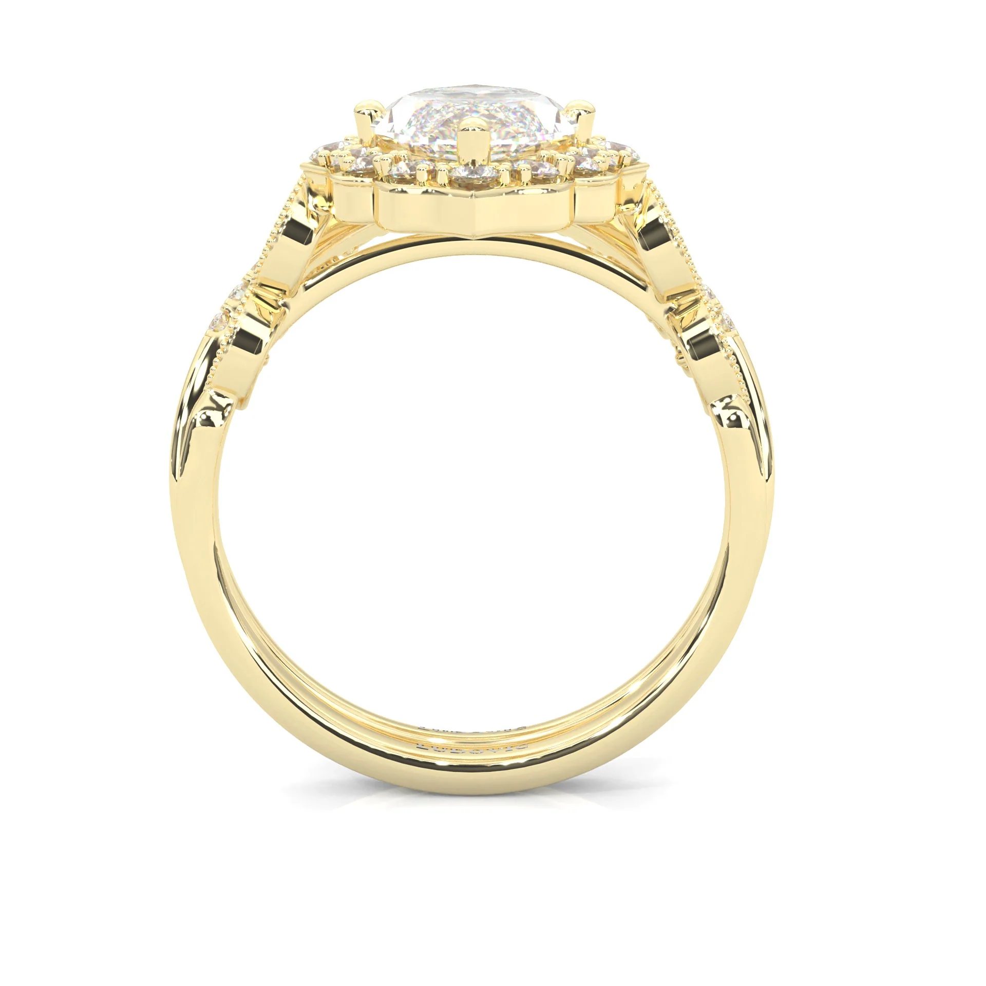 Queen's Crown Moissanite Wedding Set (14k Solid Yellow Gold) - Image 7