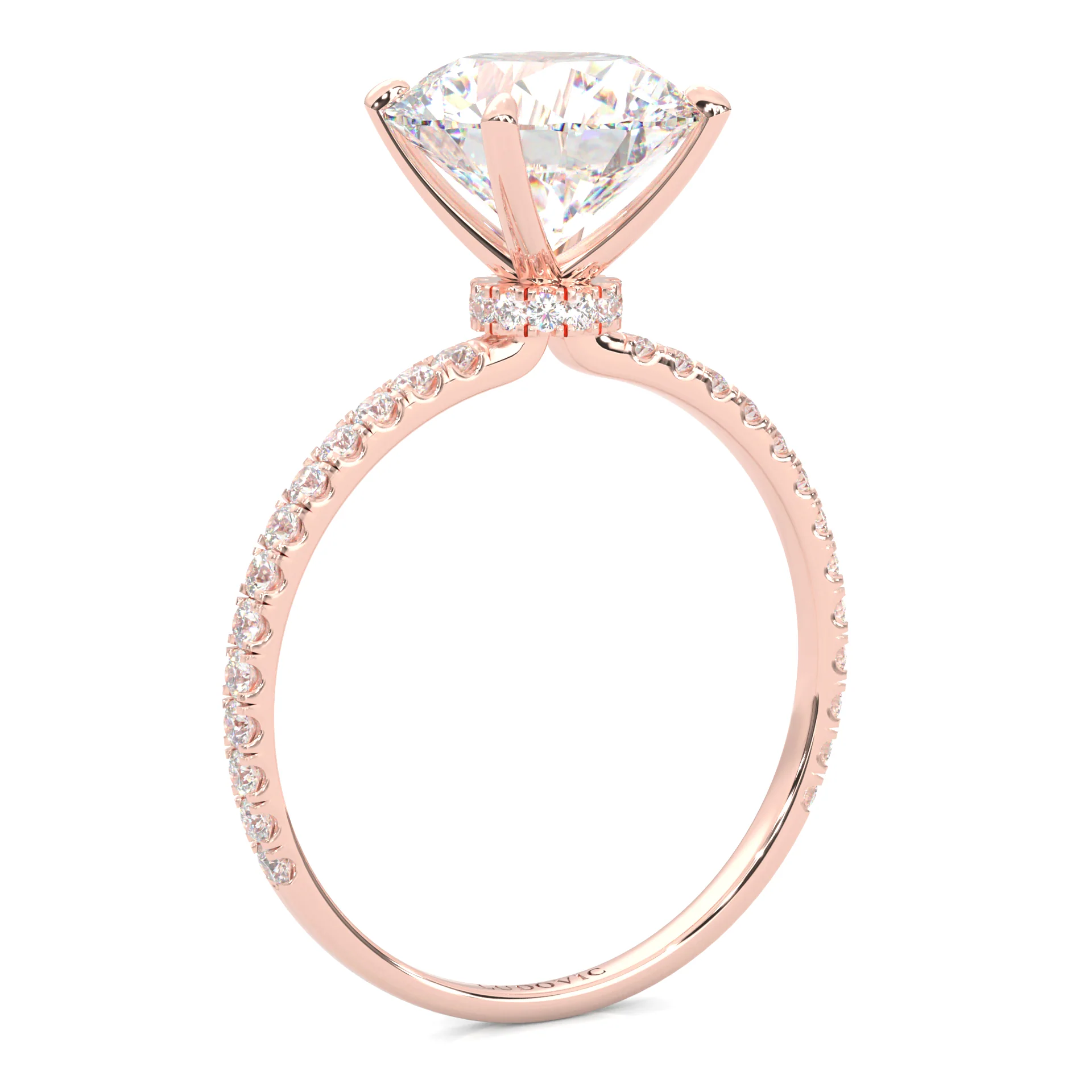 Hidden Halo Moissanite Engagement Ring ( 14k Solid Rose Gold ) - Image 3