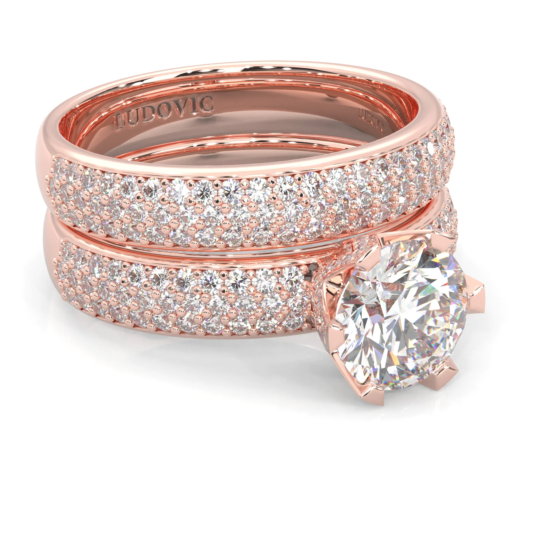 Six Studded Prongs Wedding Set (14k Solid Rose Gold) - Image 2