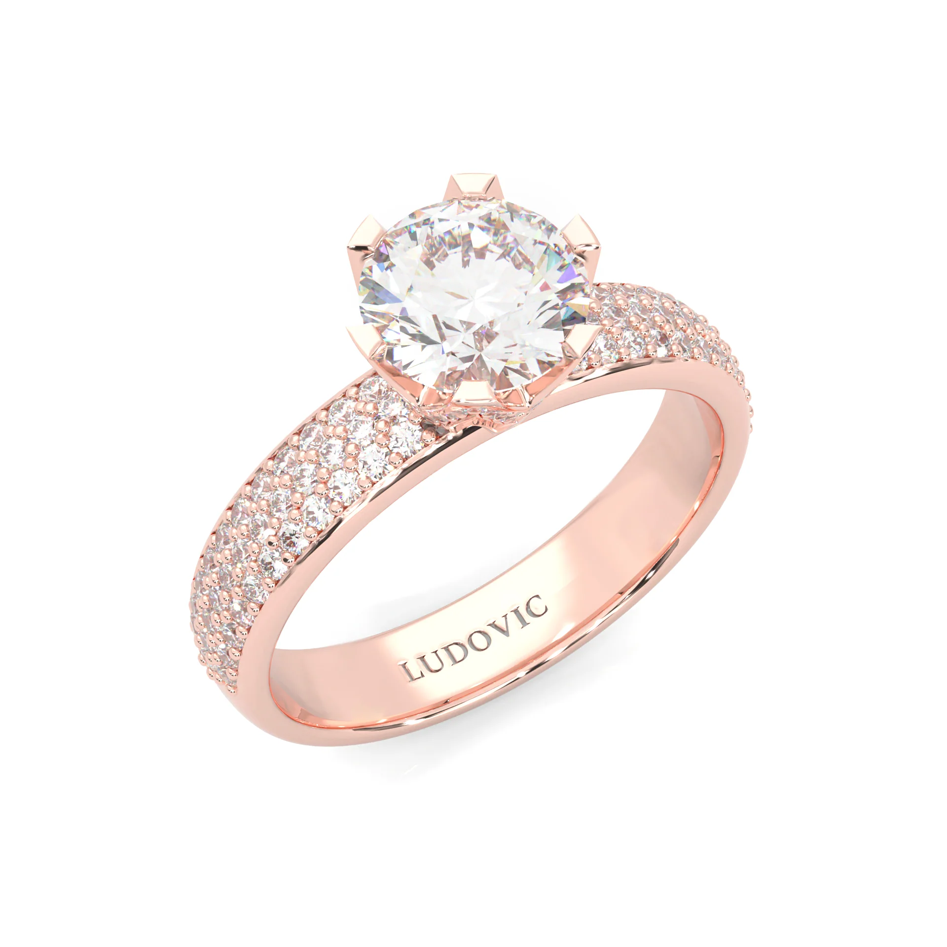 Six Studded Prongs Wedding Set (14k Solid Rose Gold) - Image 8