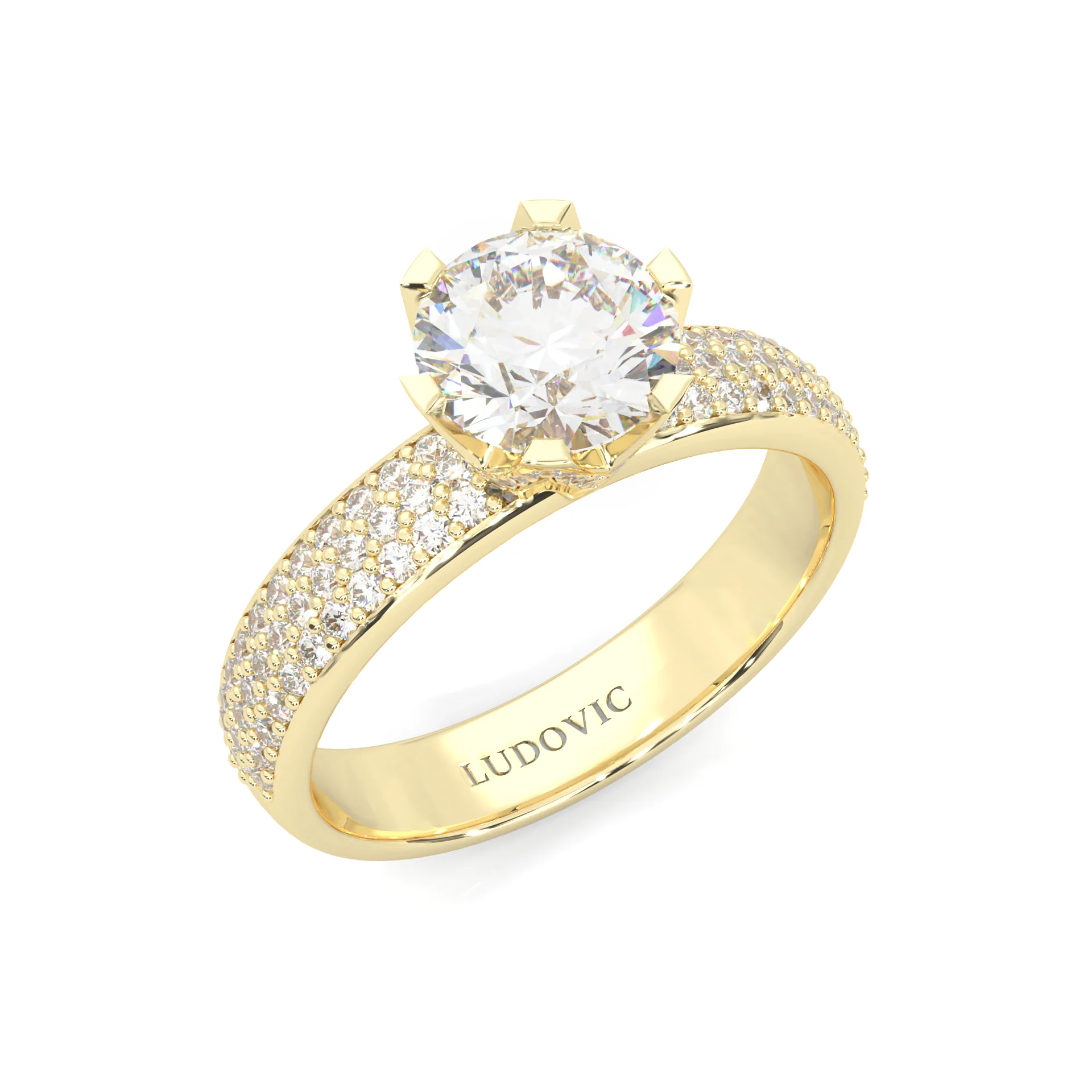 Six Studded Prongs Wedding Set (14k Solid Yellow Gold) - Image 8