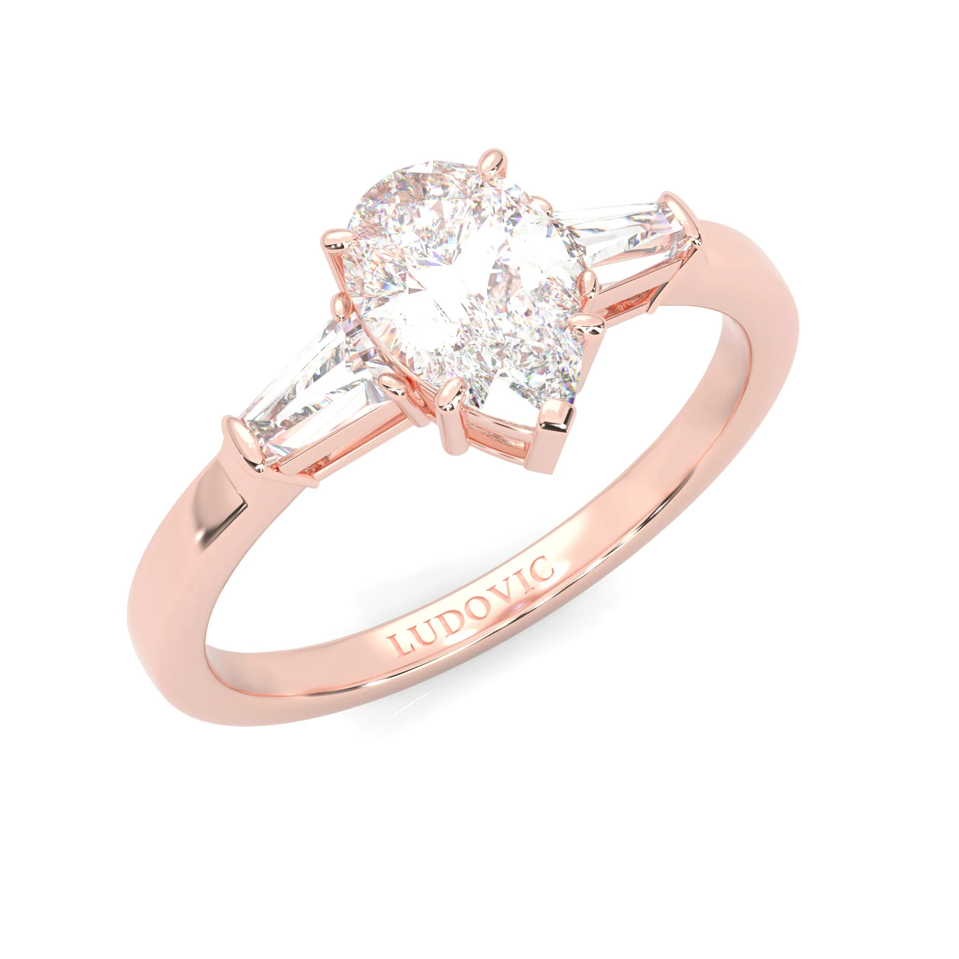 Solitaire Ring Pear Brilliant 3-Stone ( Rose Gold 14K ) - Image 6