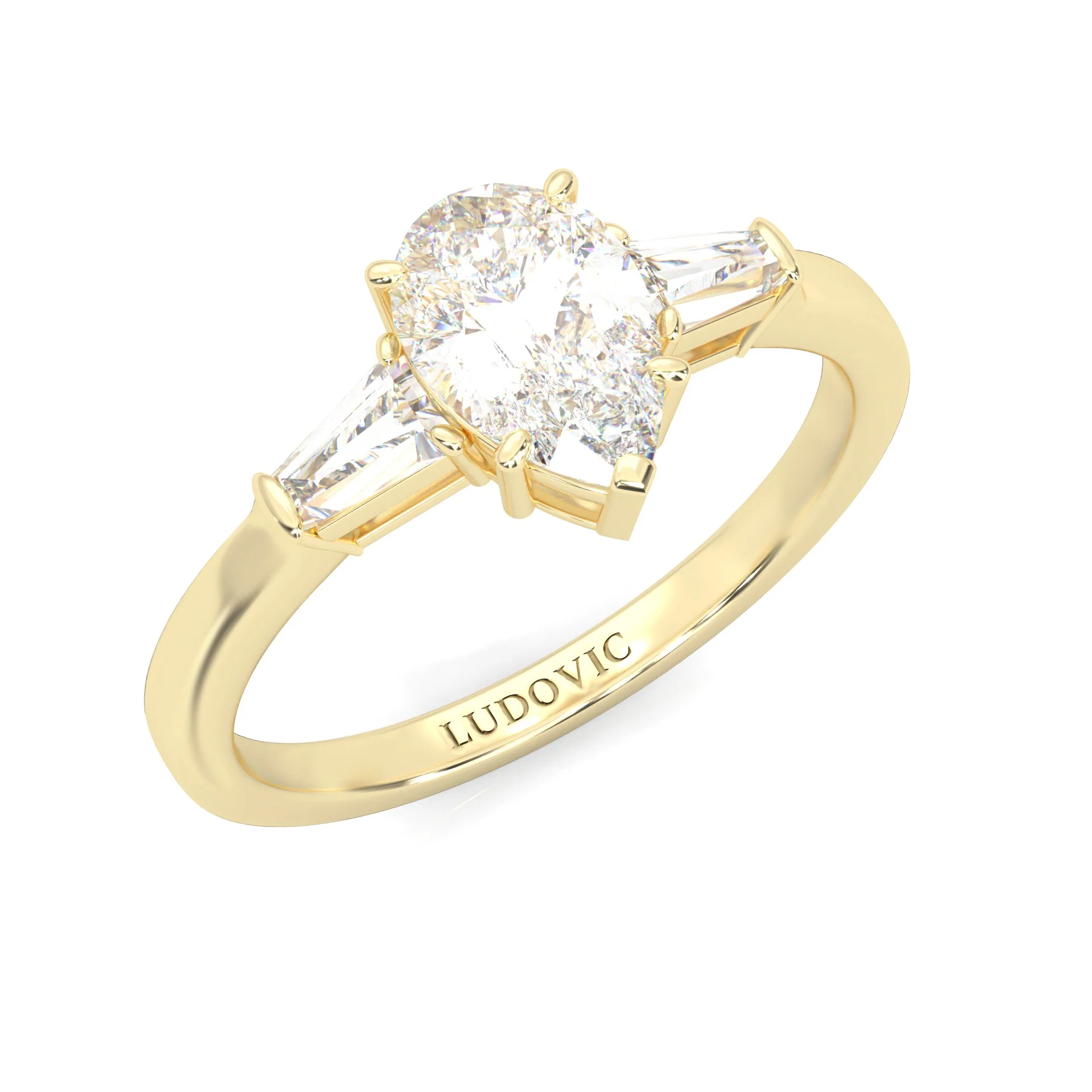 Solitaire Ring Pear Brilliant 3-Stone ( Yellow Gold 14K ) - Image 6