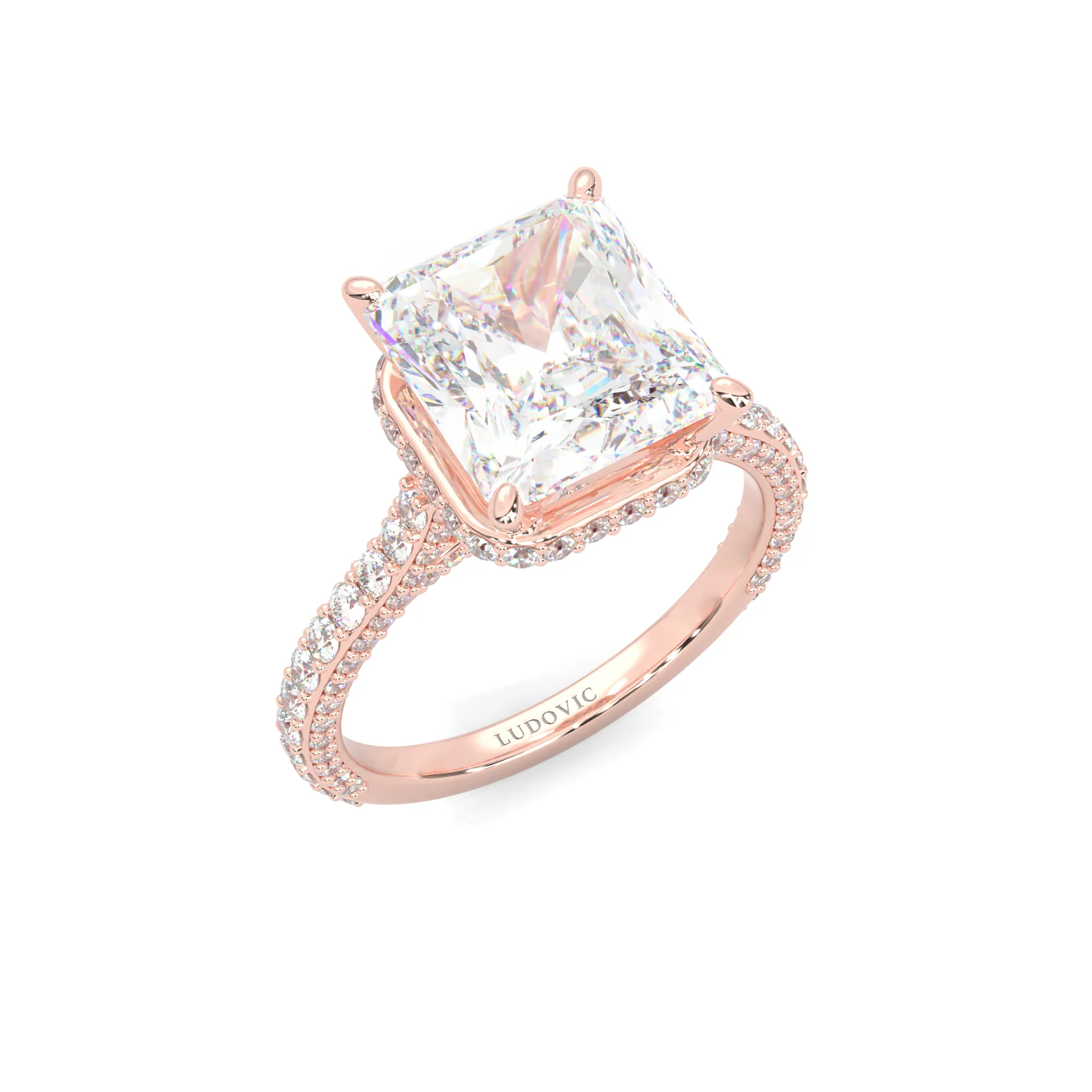 Starlight Halo Moissanite Engagement Ring ( 14K Rose Gold ) - Image 6