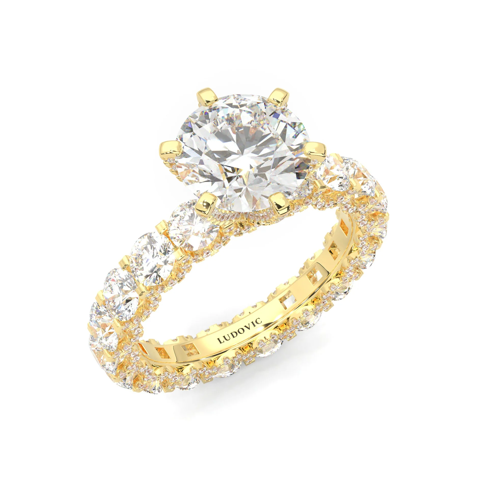 Supernova II - Ludovic Moissanite Ring (3-Carat Main Stone) ( Yellow Gold 14K) - Image 6