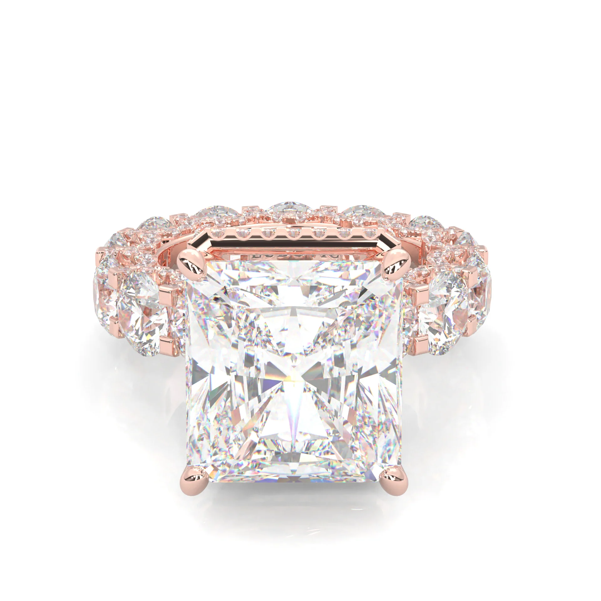 Supernova II - Ludovic Moissanite Ring ( Radiant Cut ) (10-Carat Main Stone) (Rose Gold 14K )