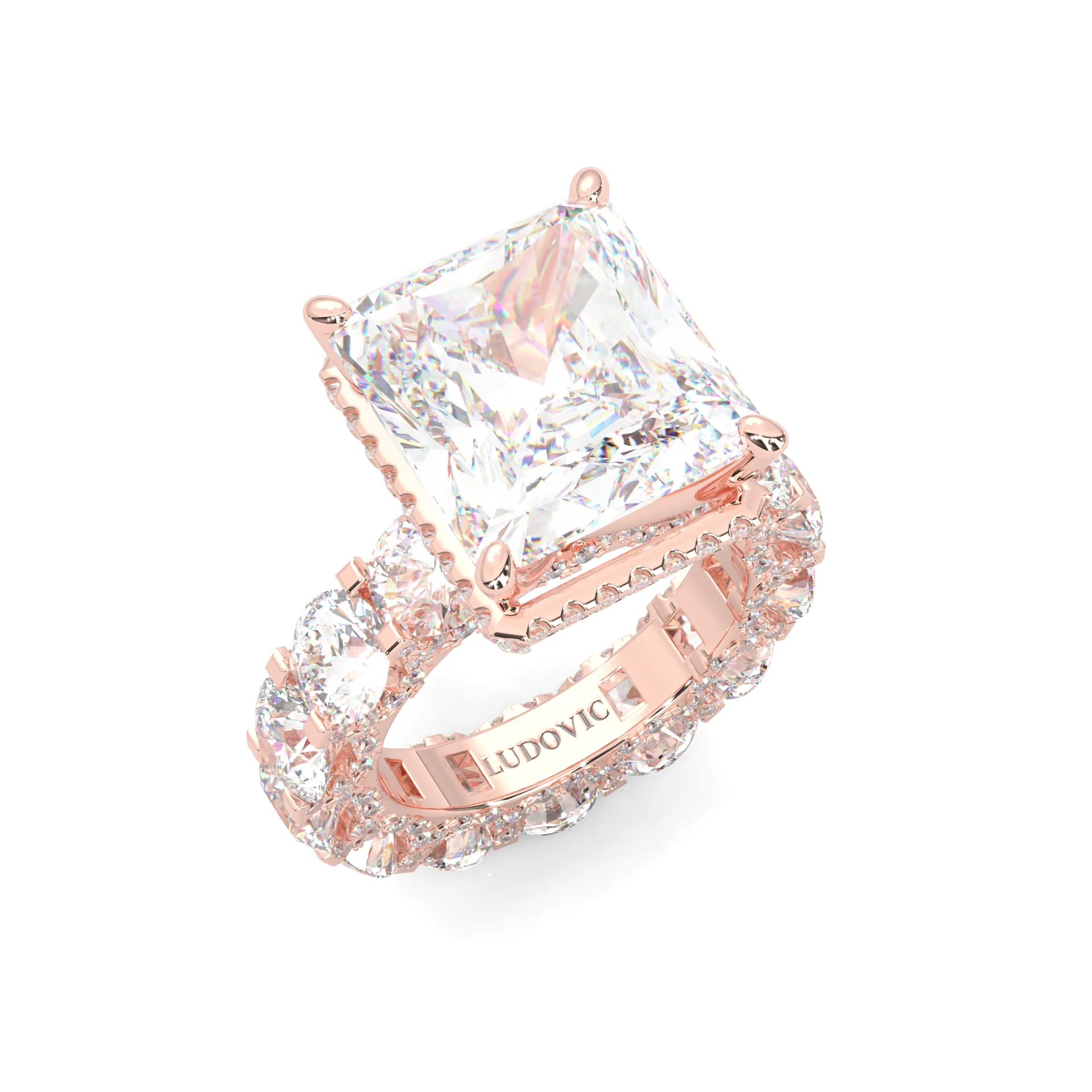 Supernova II - Ludovic Moissanite Ring ( Radiant Cut ) (10-Carat Main Stone) (Rose Gold 14K ) - Image 5