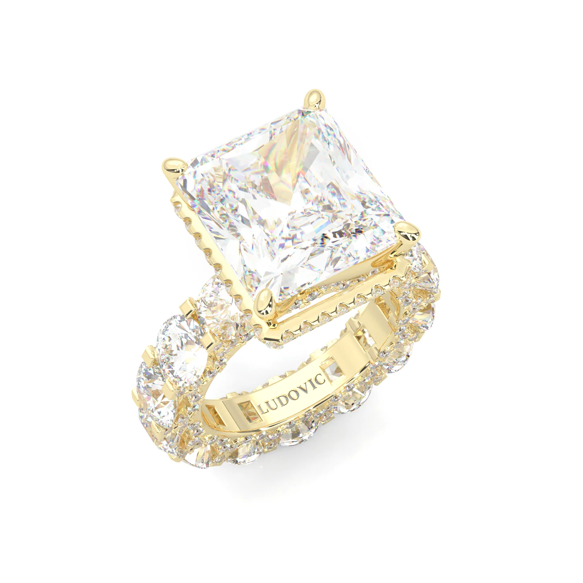 Supernova II - Ludovic Moissanite Ring ( Radiant Cut ) (10-Carat Main Stone) (Yellow Gold 14K ) - Image 5