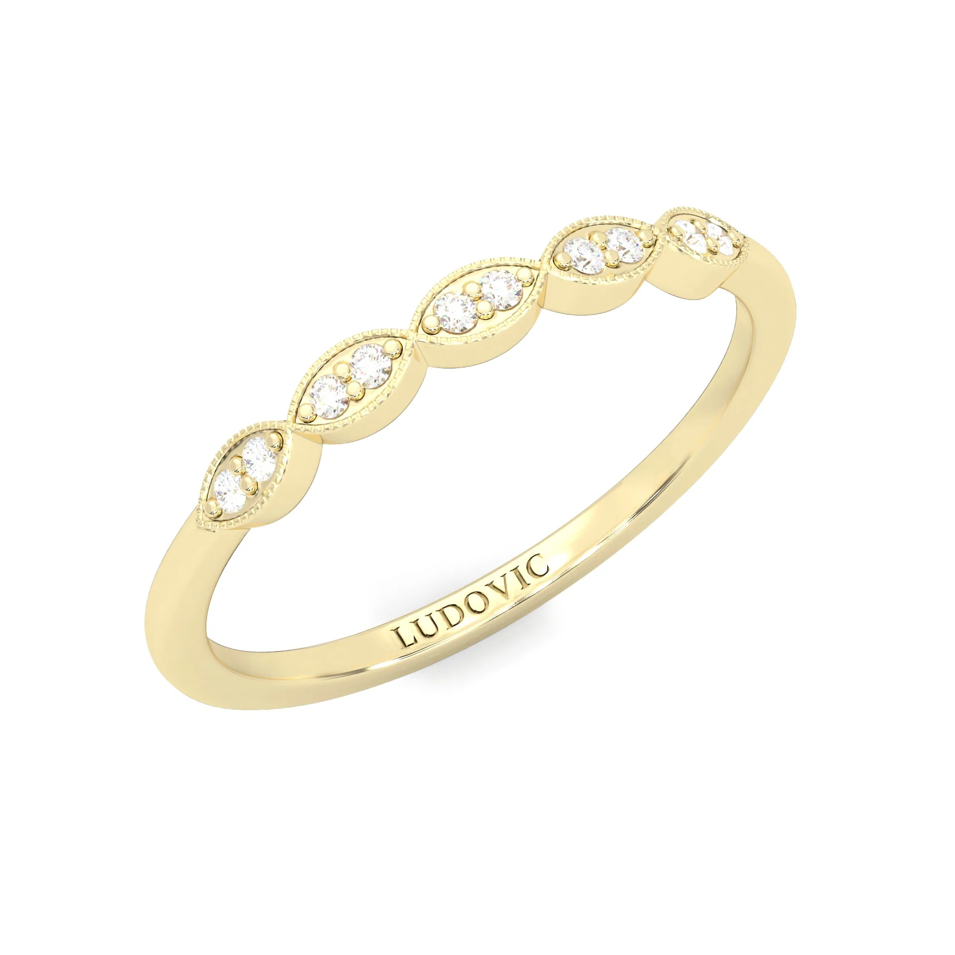The Antique Halo Moissanite Wedding Band ( Yellow Gold ) - Image 6