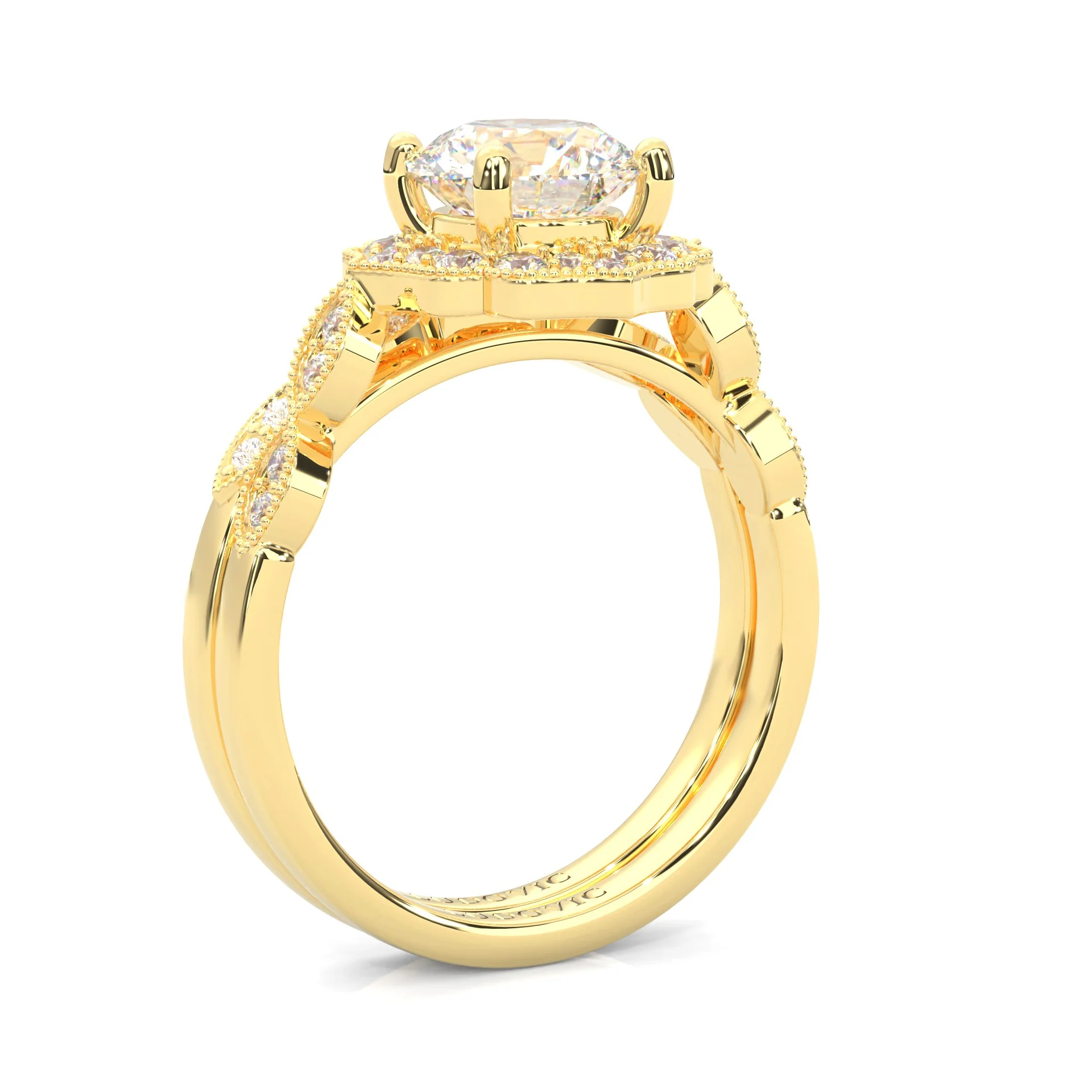 The Antique Halo Moissanite Wedding Set ( Yellow Gold ) - Image 5