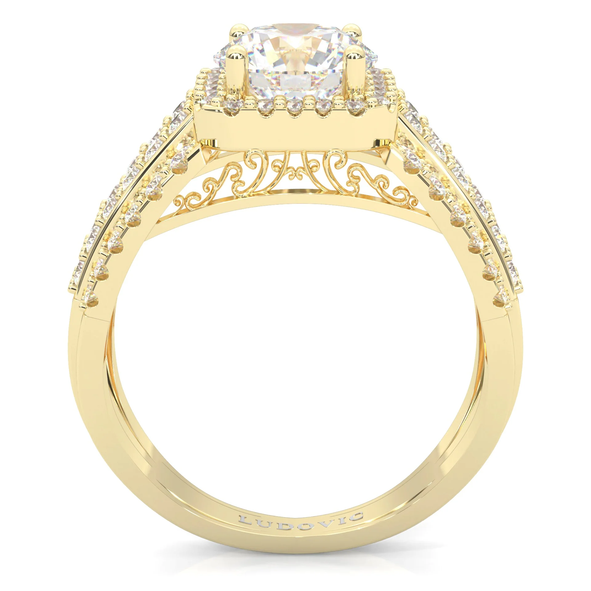The Multi-Row Moissanite Engagement Ring ( Yellow Gold 14k) - Image 4