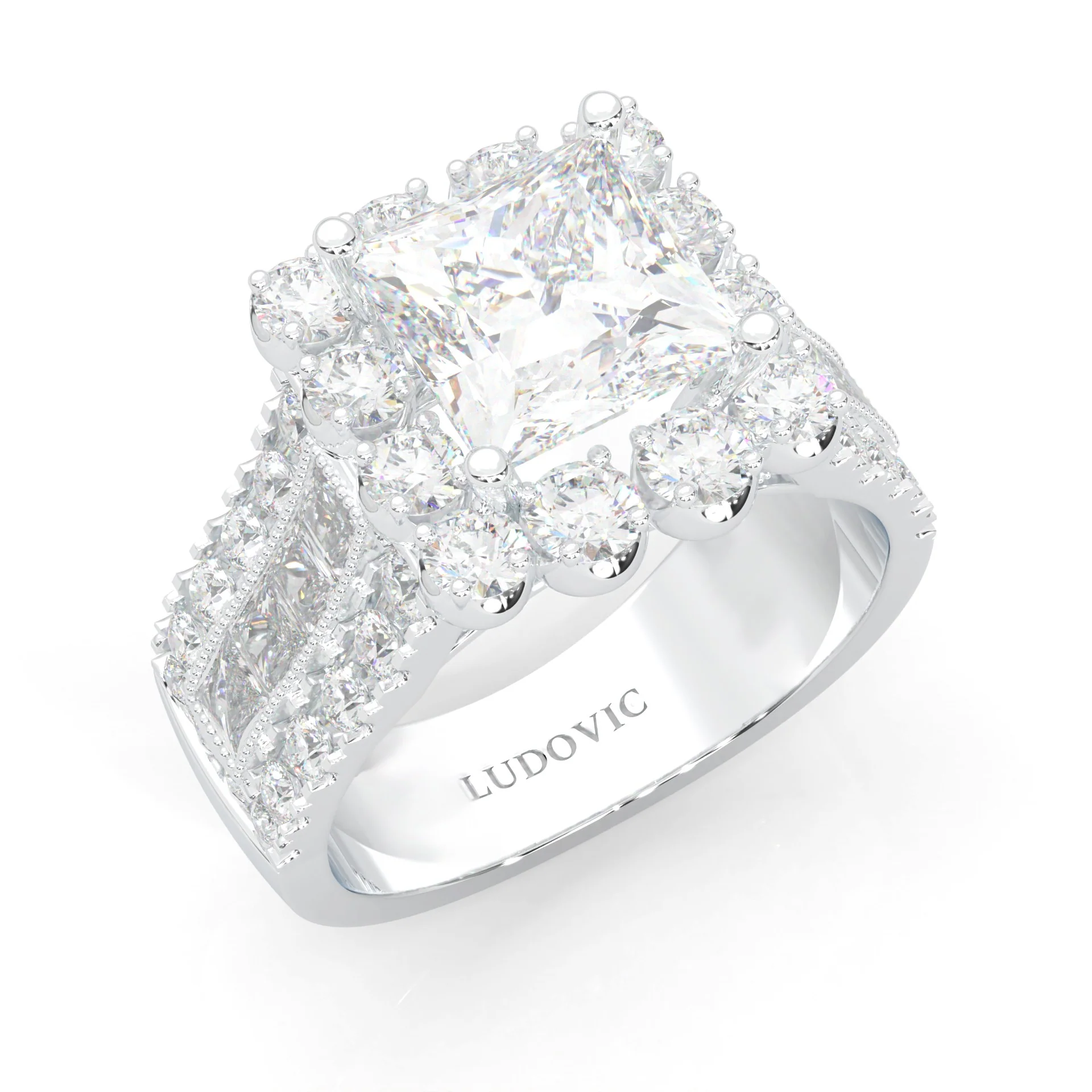 The Princess Halo Cluster Cocktail Ring Platinum-Plated Silver - Image 3