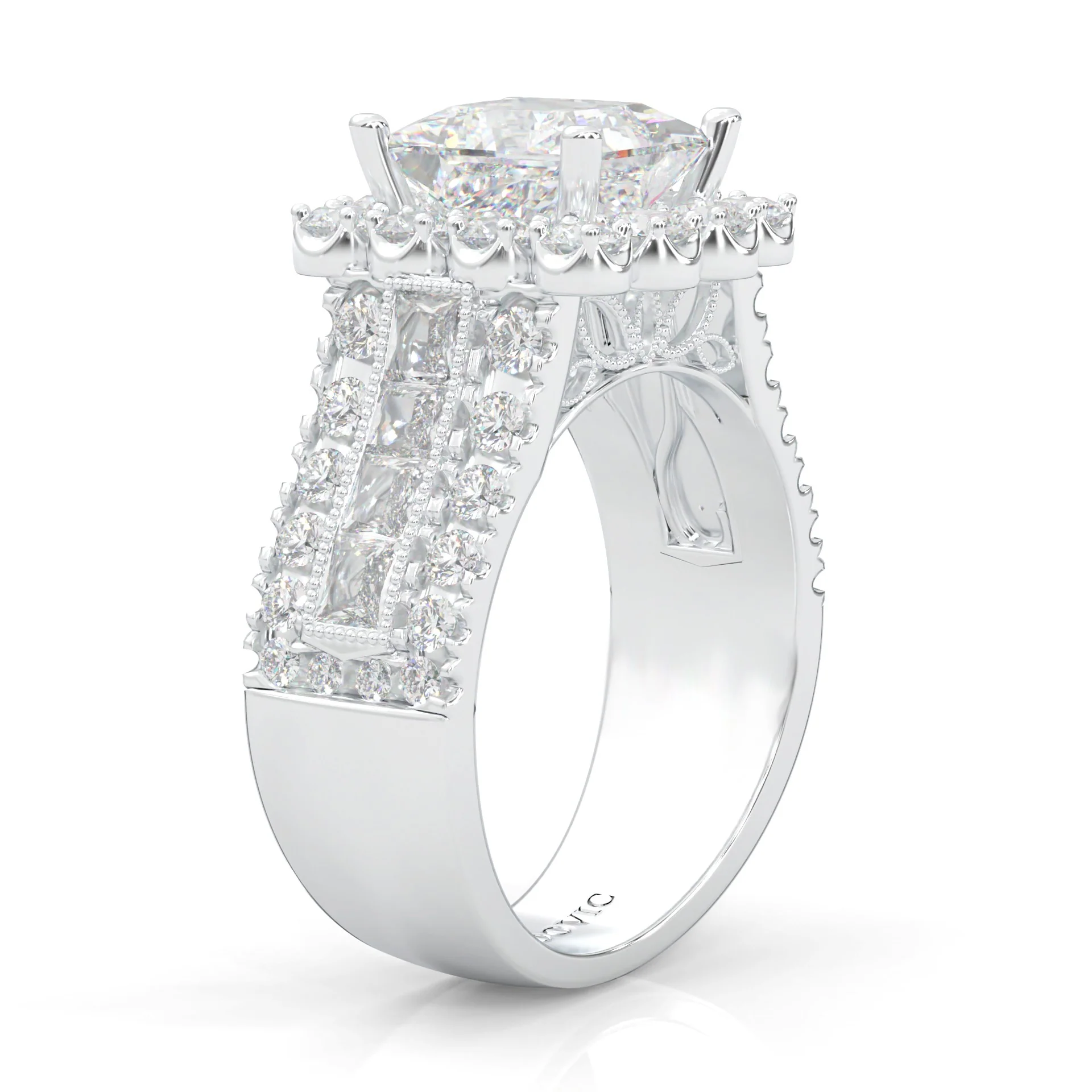 The Princess Halo Cluster Cocktail Ring Platinum-Plated Silver - Image 5