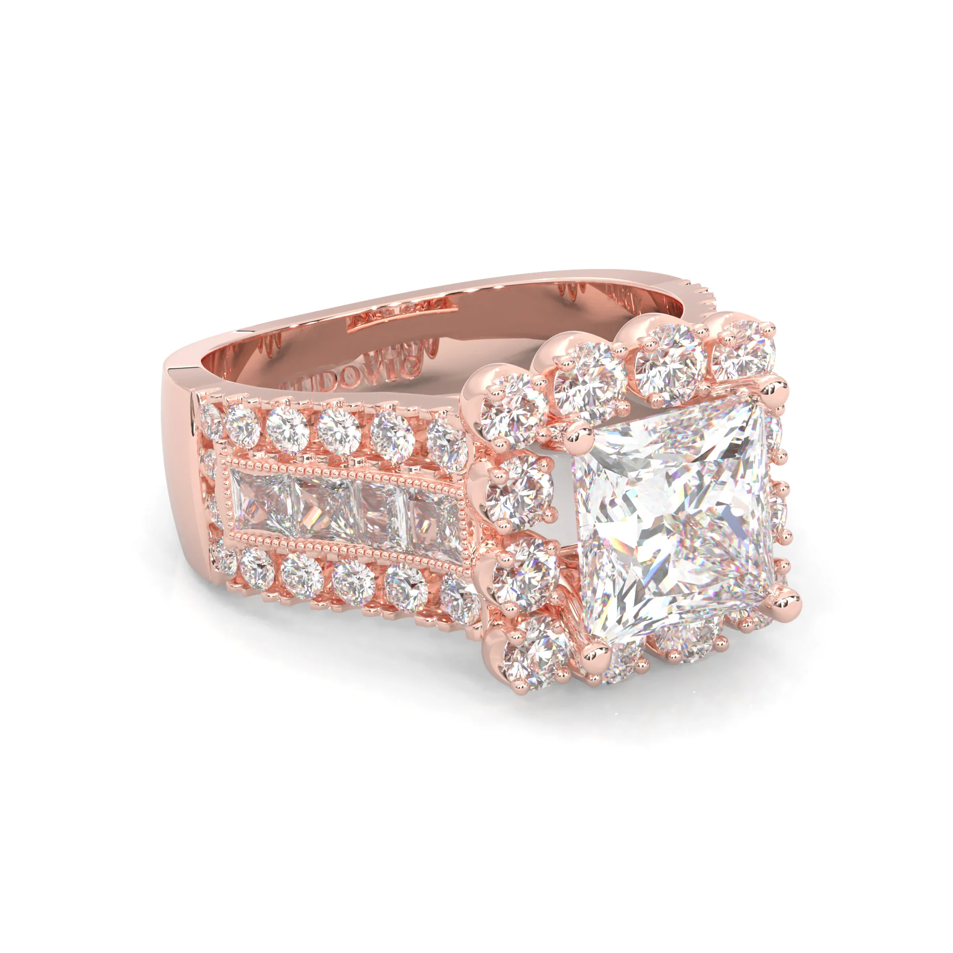 The Princess Halo Cluster Engagement Ring ( Rose Gold 14K ) - Image 3