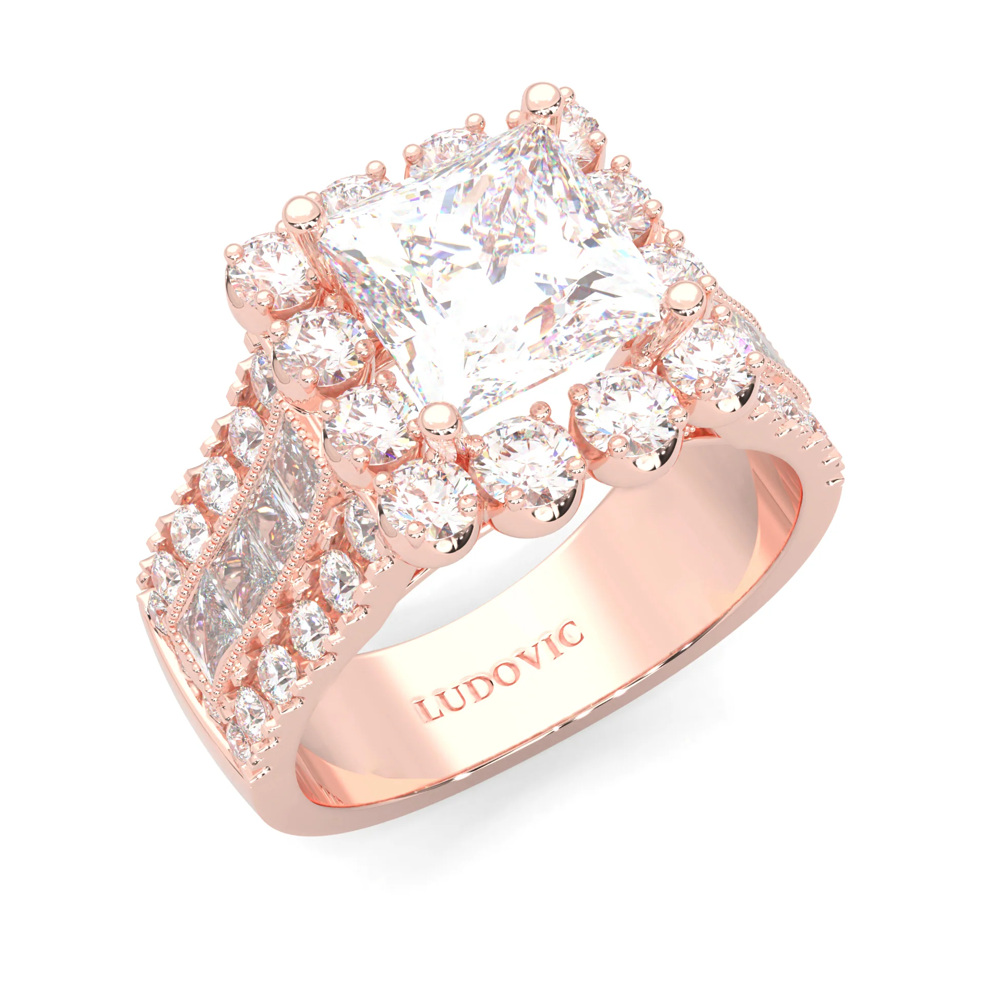 The Princess Halo Cluster Engagement Ring ( Rose Gold 14K ) - Image 4