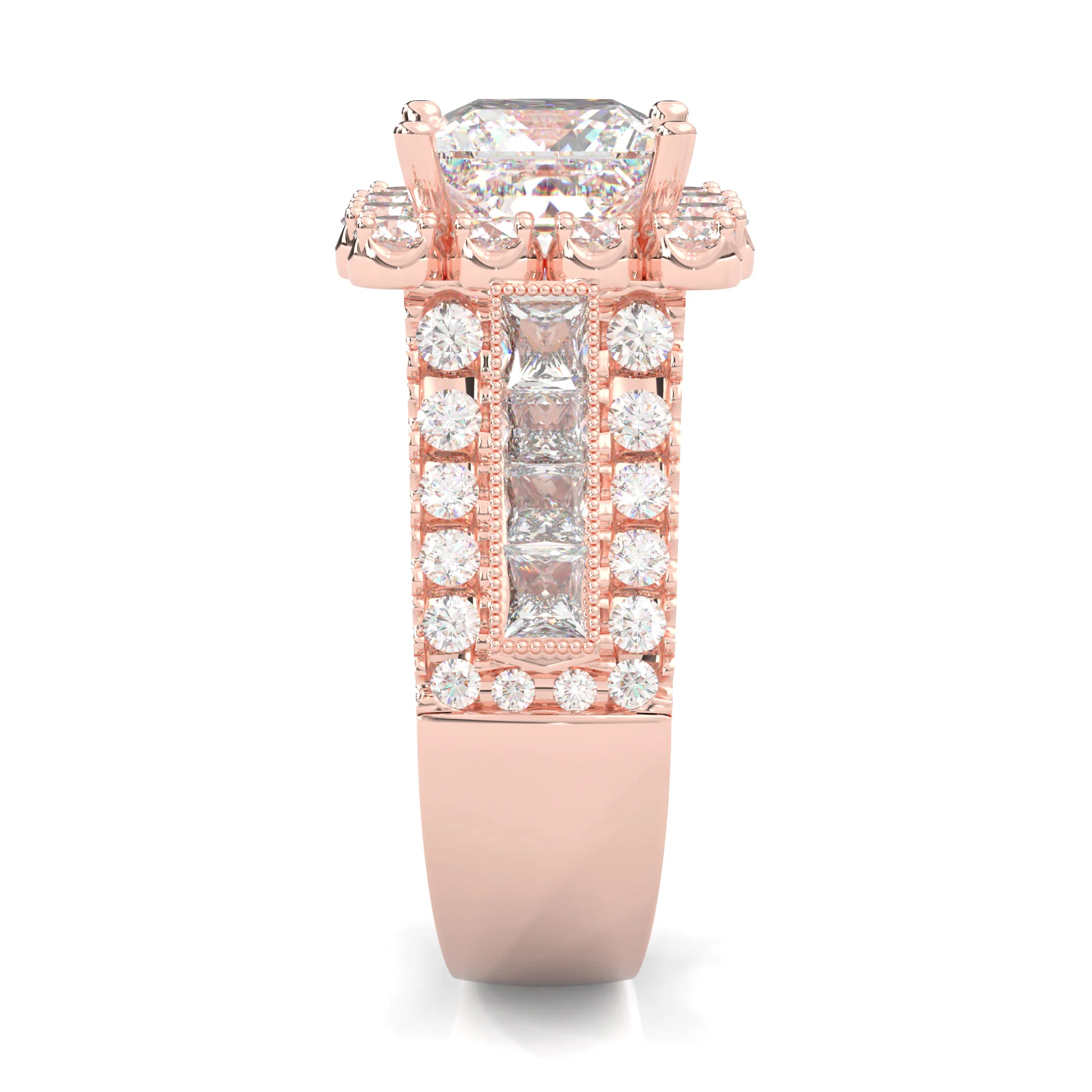 The Princess Halo Cluster Engagement Ring ( Rose Gold 14K ) - Image 5