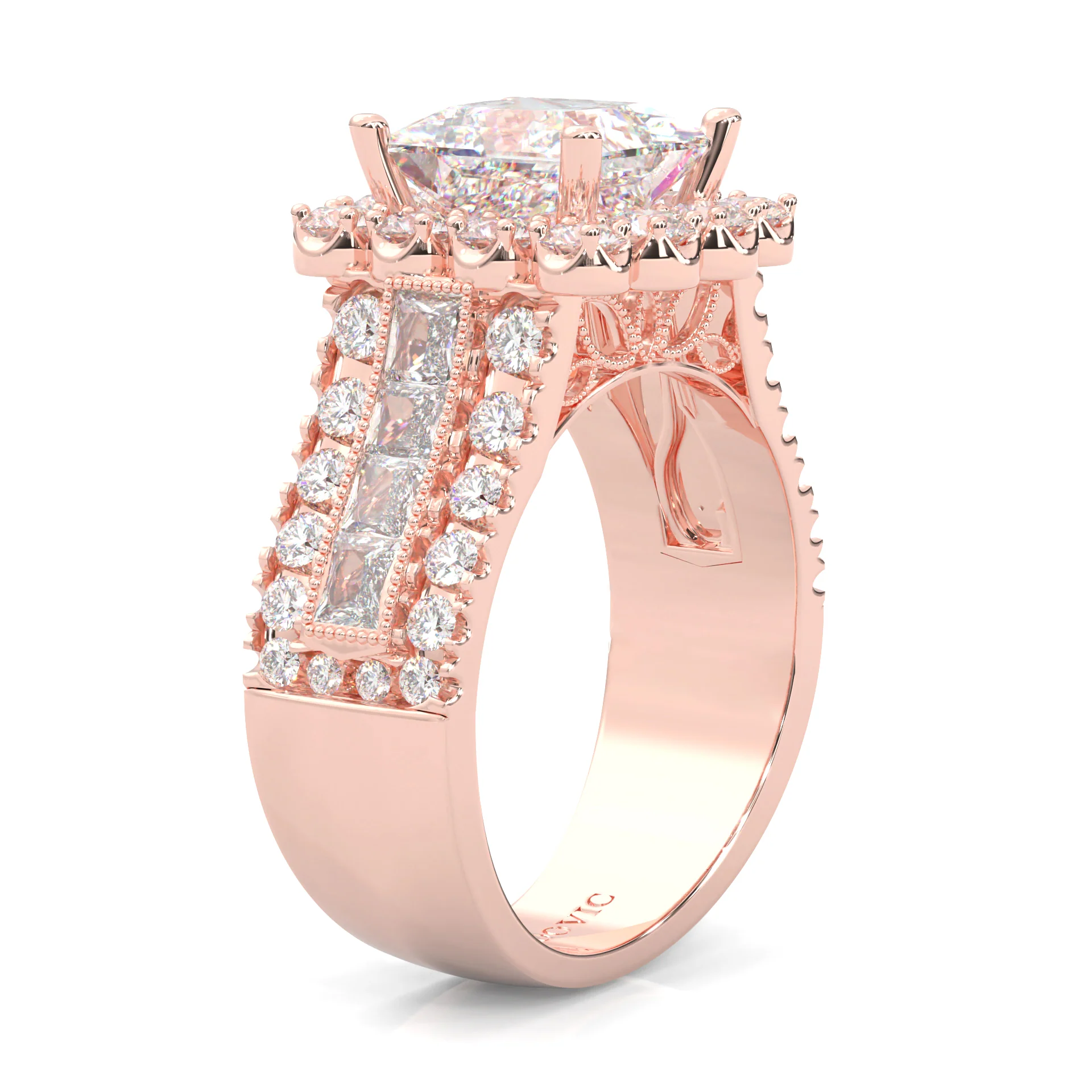 The Princess Halo Cluster Engagement Ring ( Rose Gold 14K ) - Image 6