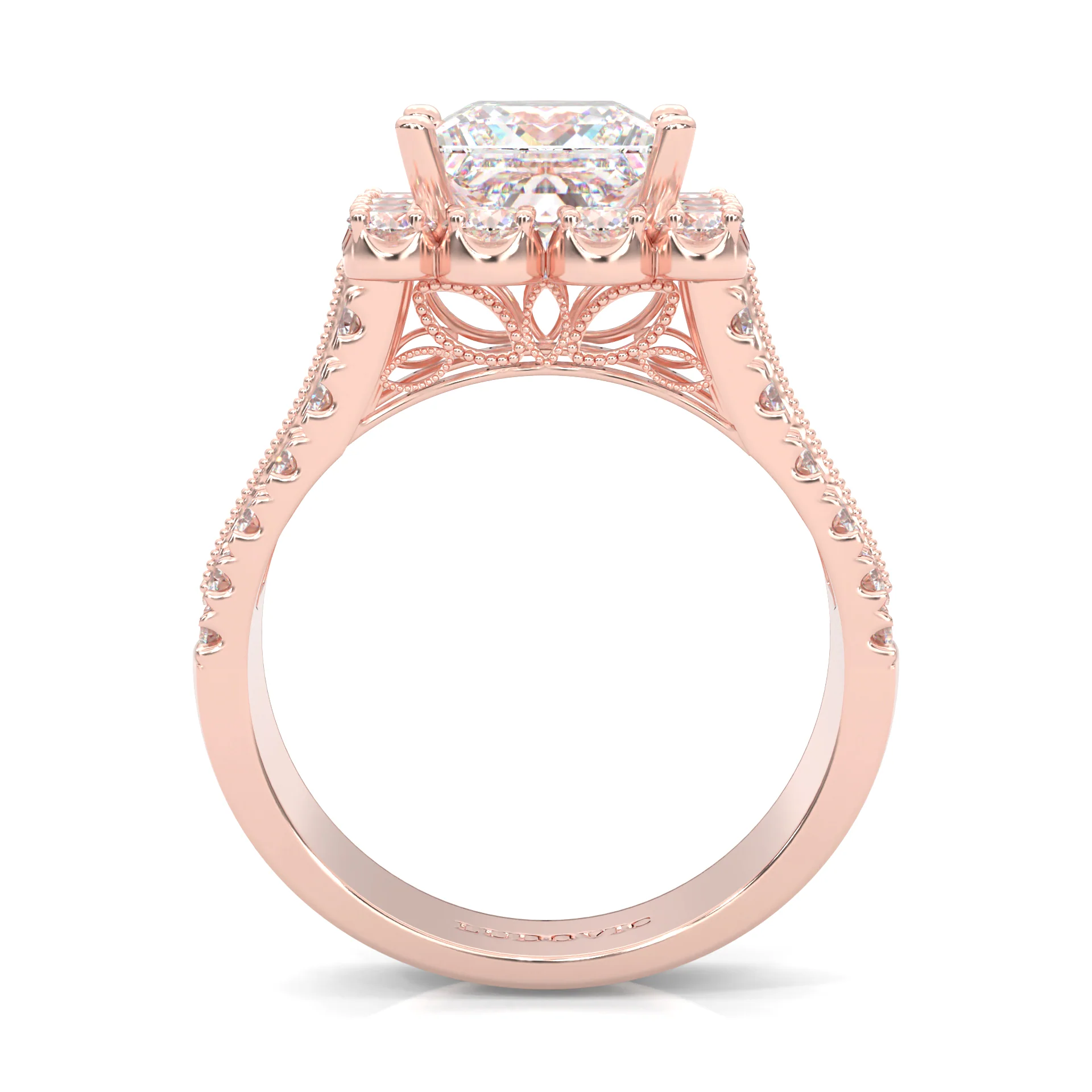 The Princess Halo Cluster Engagement Ring ( Rose Gold 14K ) - Image 7
