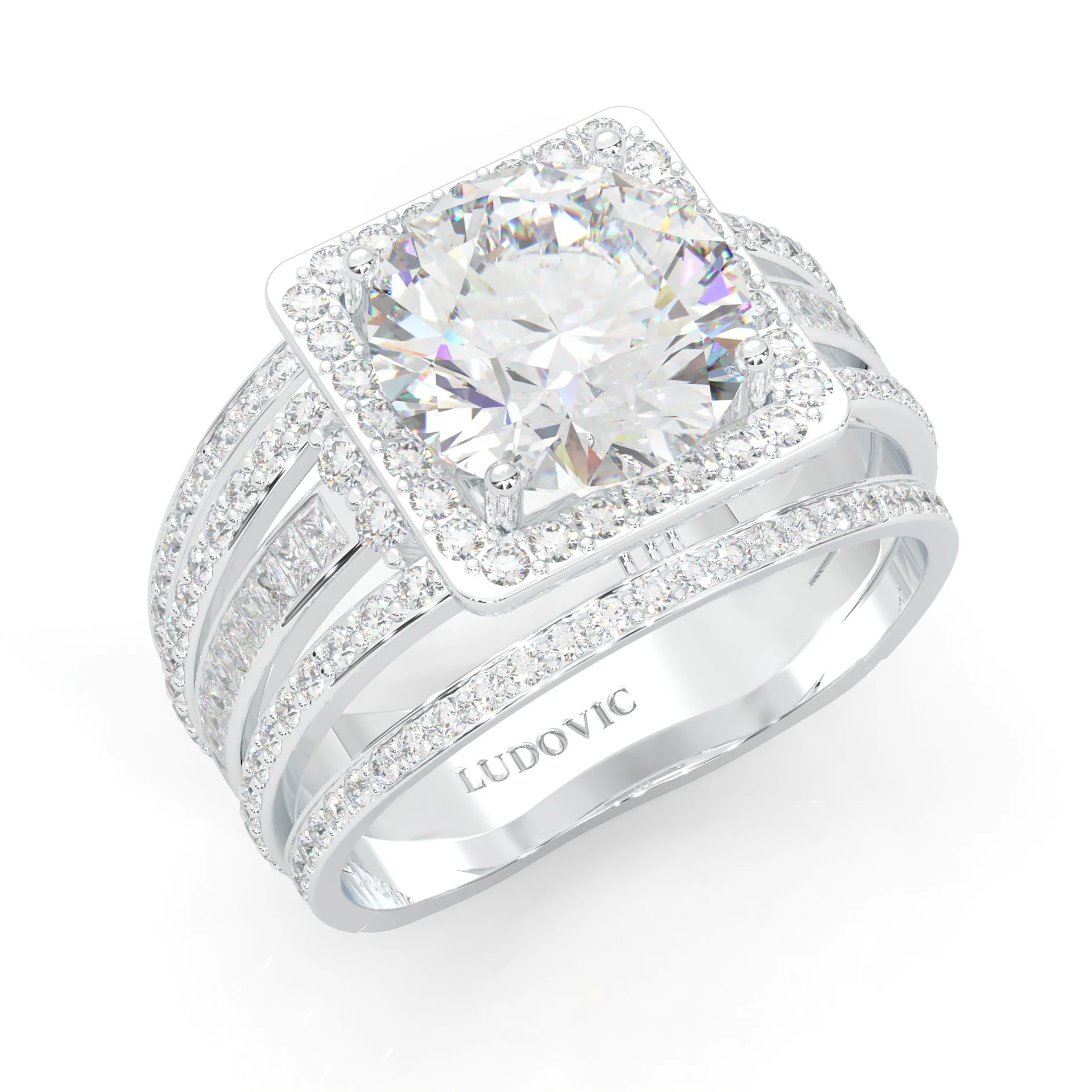 The Quad Halo Moissanite Cocktail Ring Platinum-Plated Silver - Image 6