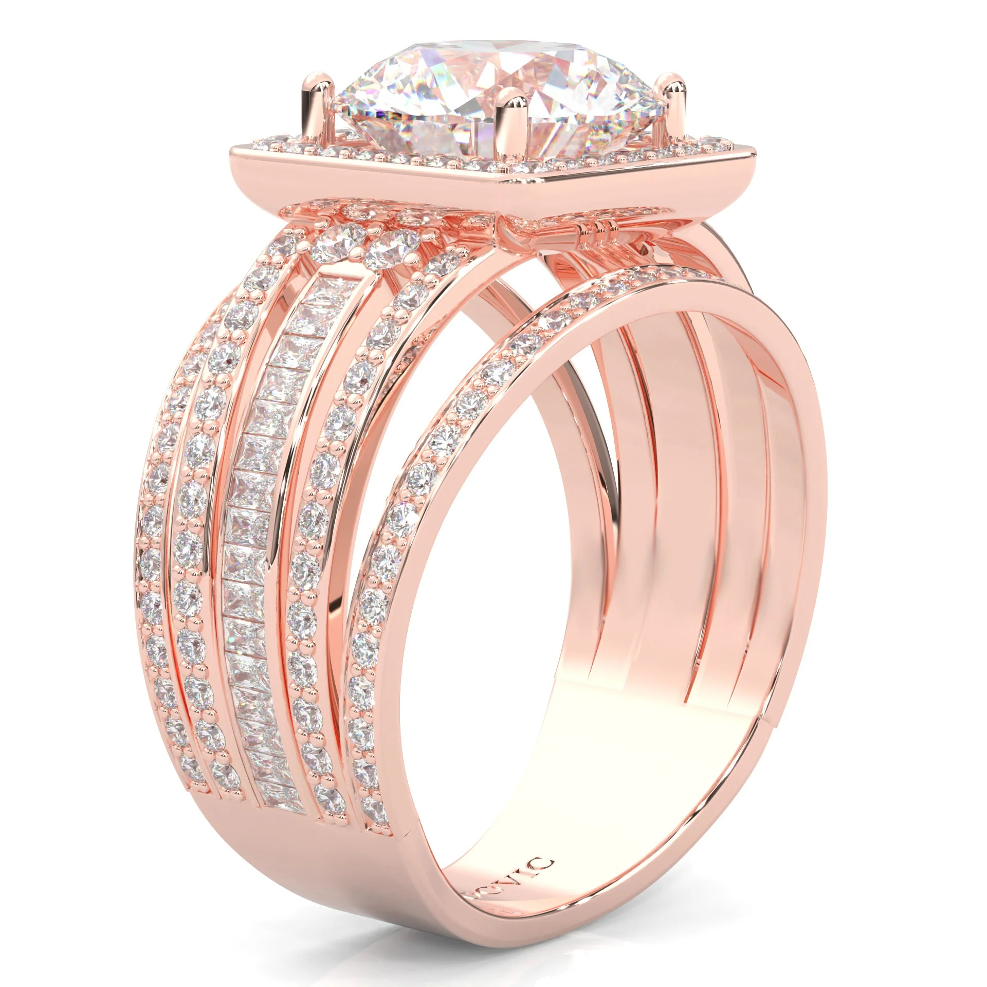 The Quad Halo Moissanite Engagement Ring ( Rose Gold 14k) - Image 3