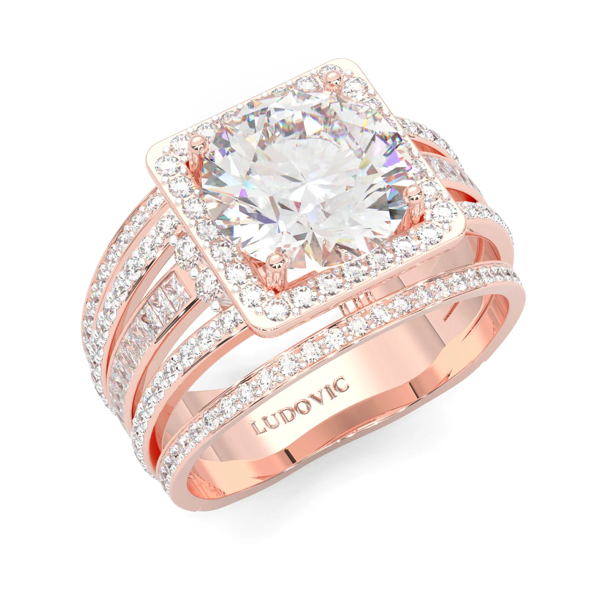 The Quad Halo Moissanite Engagement Ring ( Rose Gold 14k) - Image 6