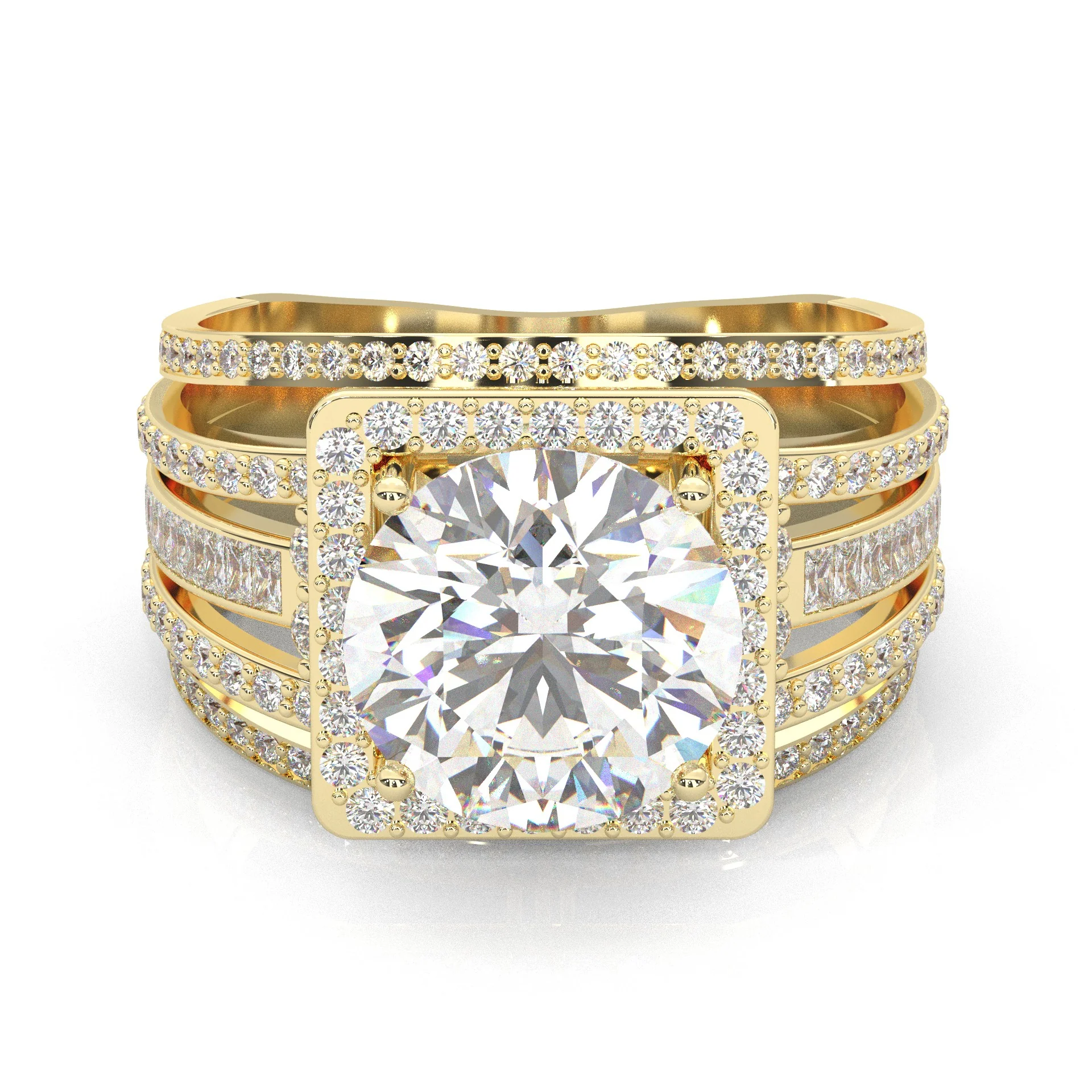 The Quad Halo Moissanite Engagement Ring ( Yellow Gold 14k)
