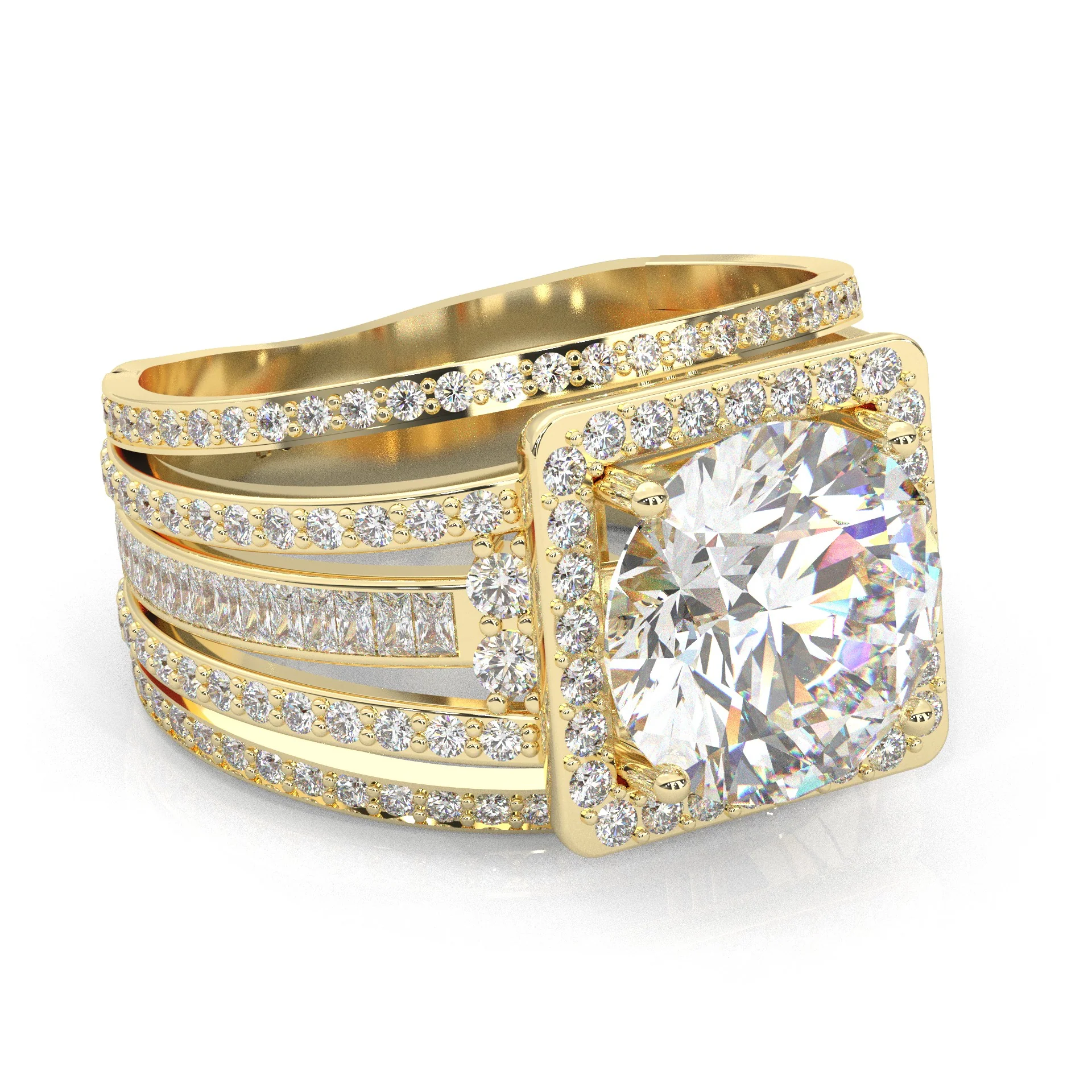 The Quad Halo Moissanite Engagement Ring ( Yellow Gold 14k) - Image 2