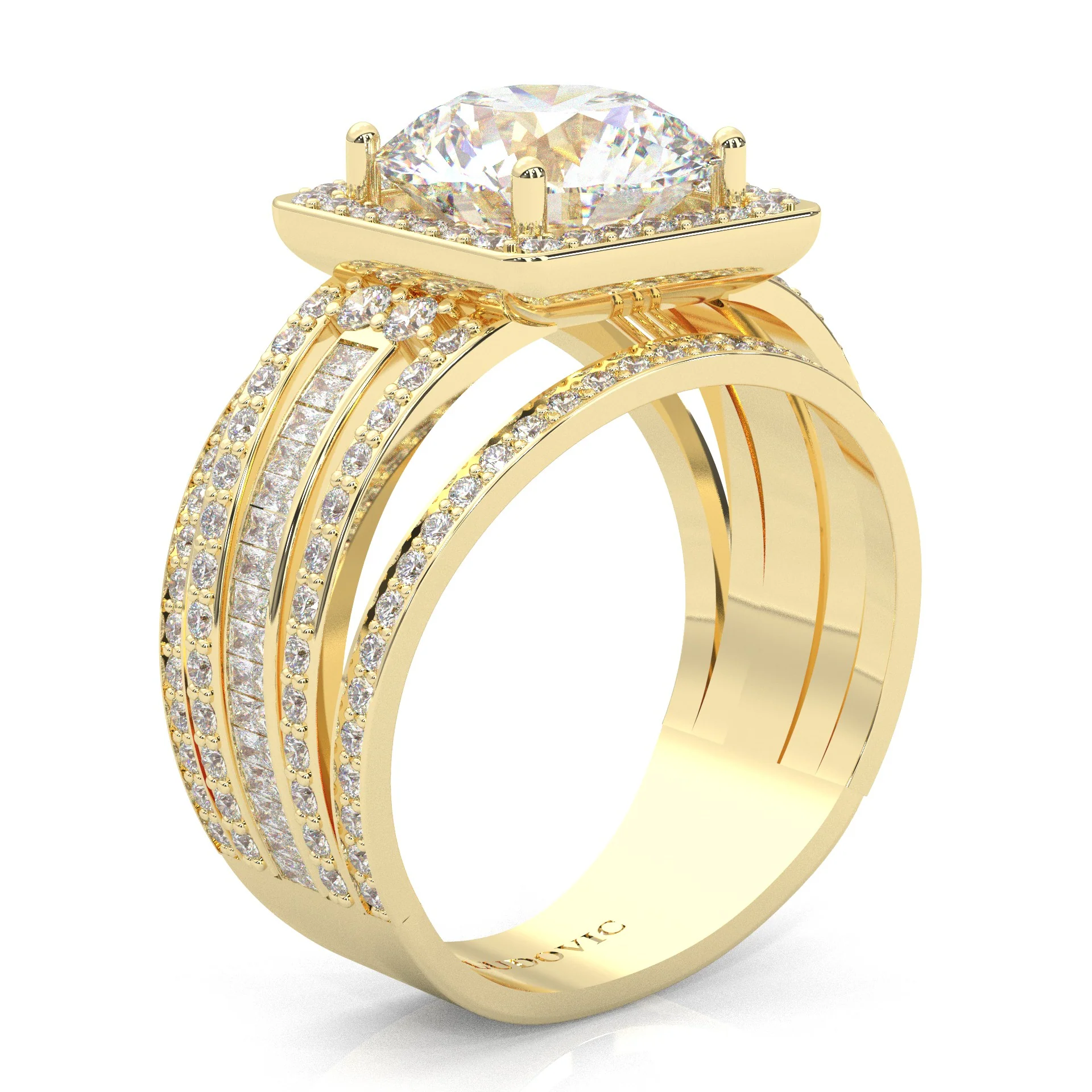 The Quad Halo Moissanite Engagement Ring ( Yellow Gold 14k) - Image 3
