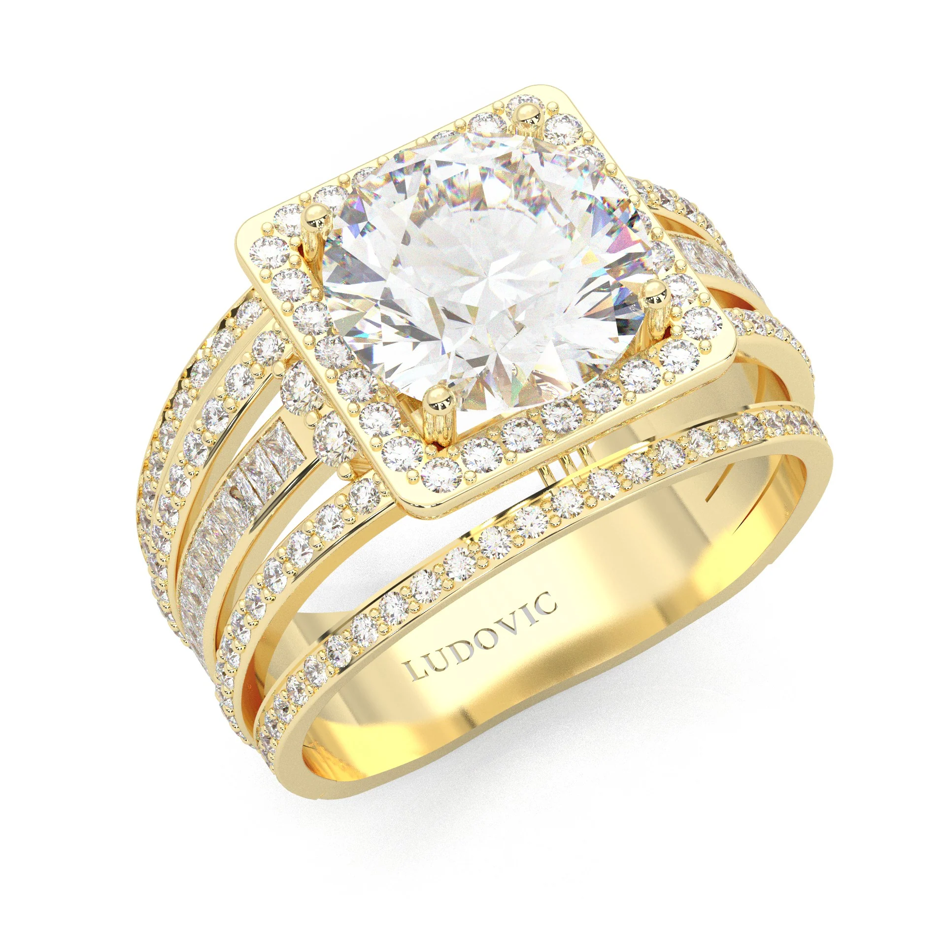 The Quad Halo Moissanite Engagement Ring ( Yellow Gold 14k) - Image 6