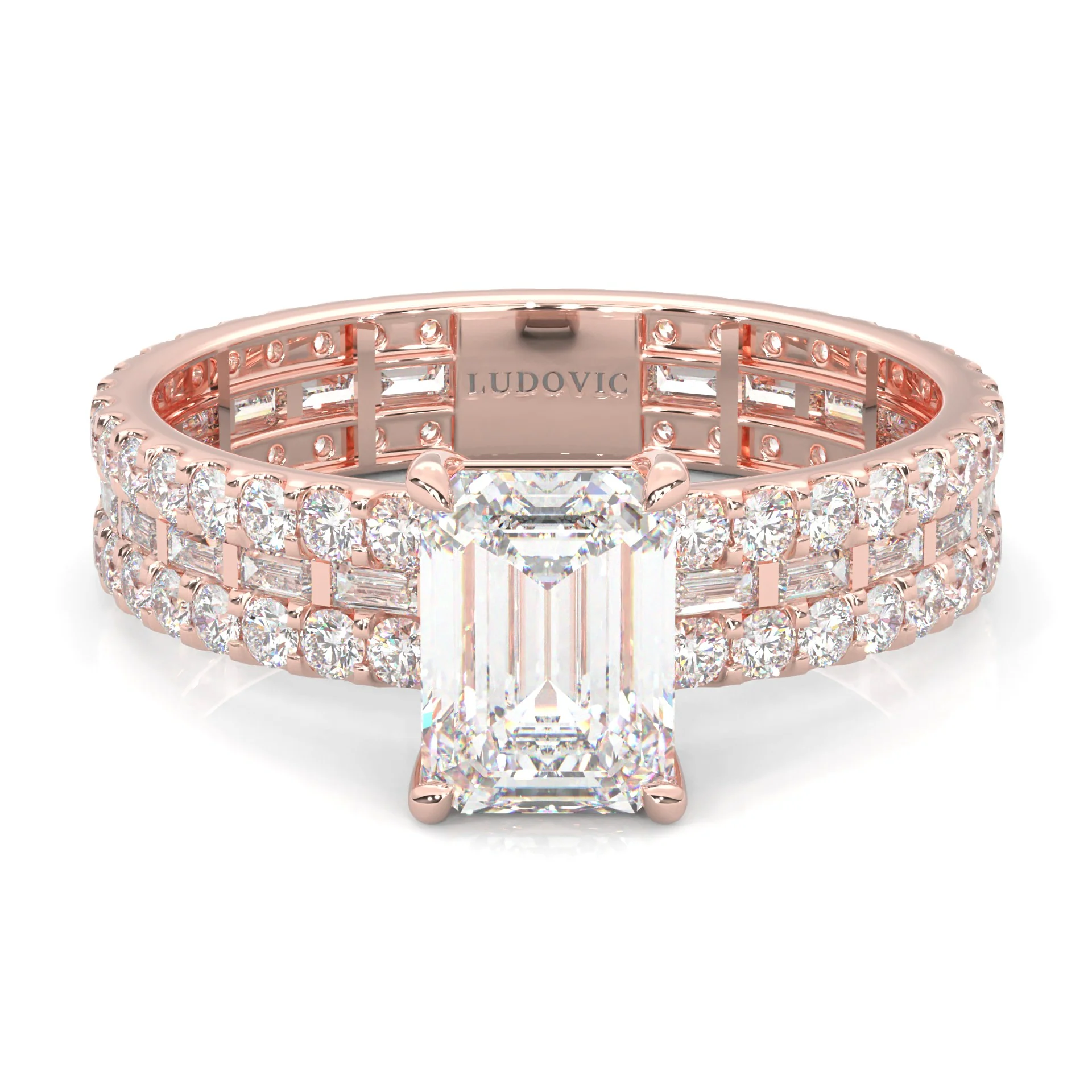 The Royal Emerald Cut Engagement Ring ( Rose Gold 14k)