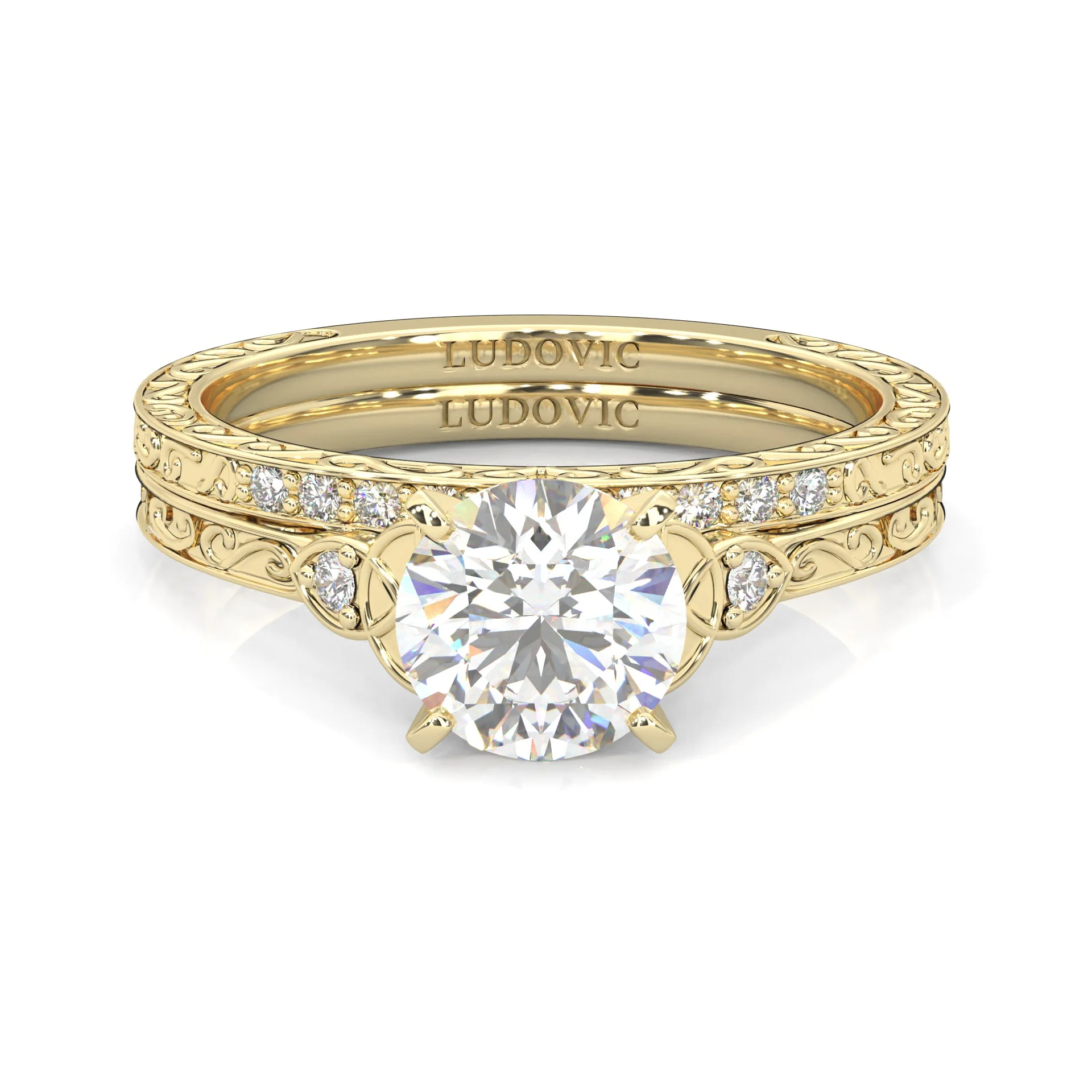 The Vintage Lunar Moissanite Wedding Set (14k Solid Yellow Gold)