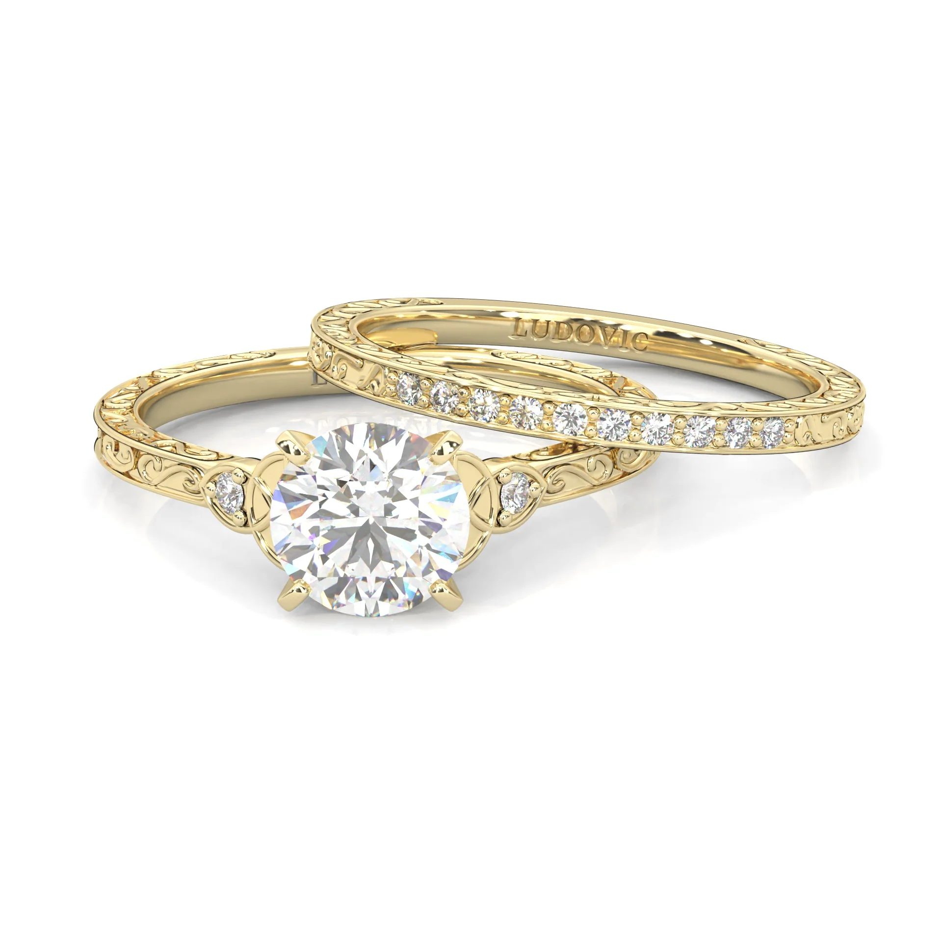 The Vintage Lunar Moissanite Wedding Set (14k Solid Yellow Gold) - Image 2